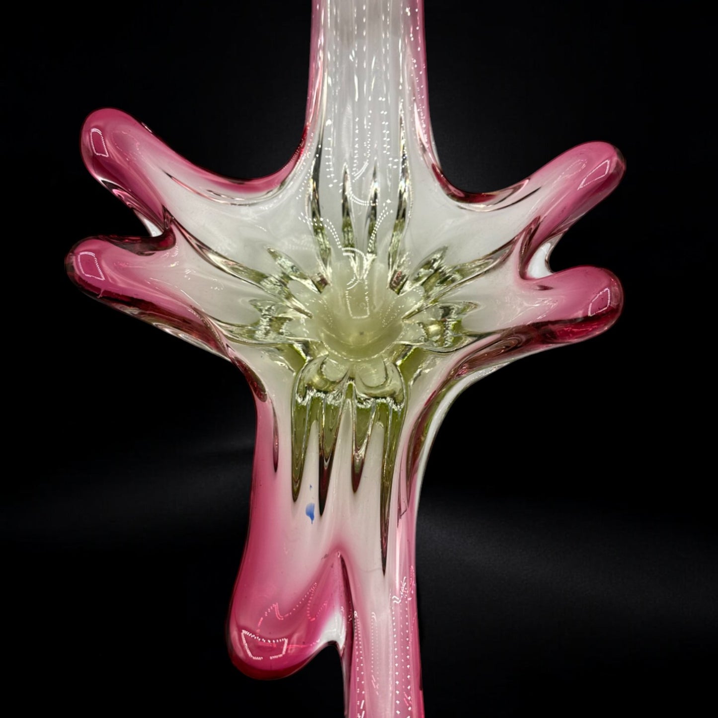 Vintage Murano Glass Sculpture in Cranberry Pink and Green - Italian Design - Art Glass