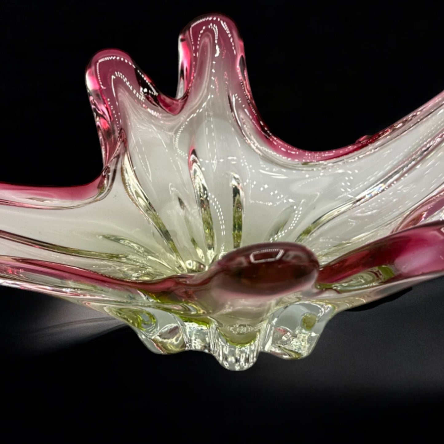 Vintage Murano Glass Sculpture in Cranberry Pink and Green - Italian Design - Art Glass