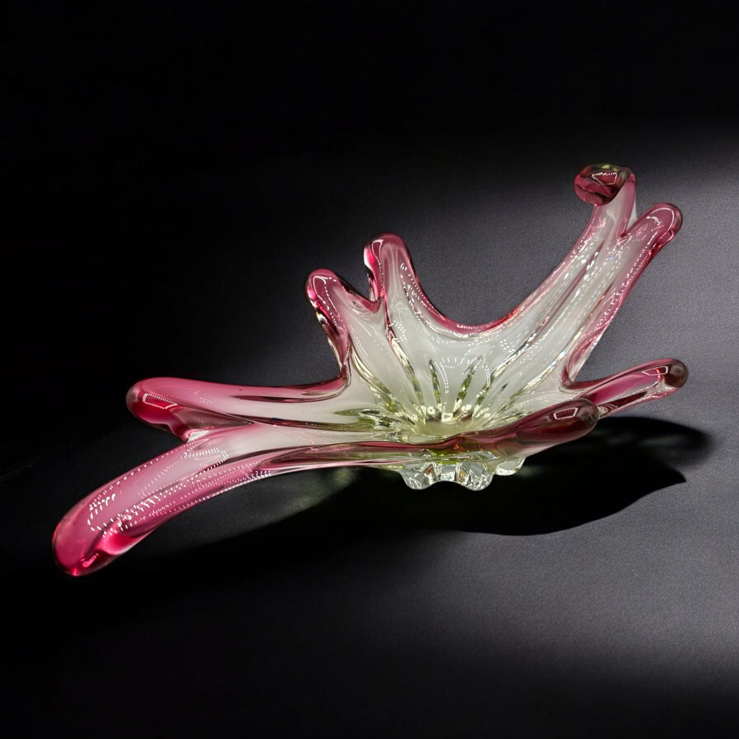 Vintage Murano Glass Sculpture in Cranberry Pink and Green - Italian Design - Art Glass