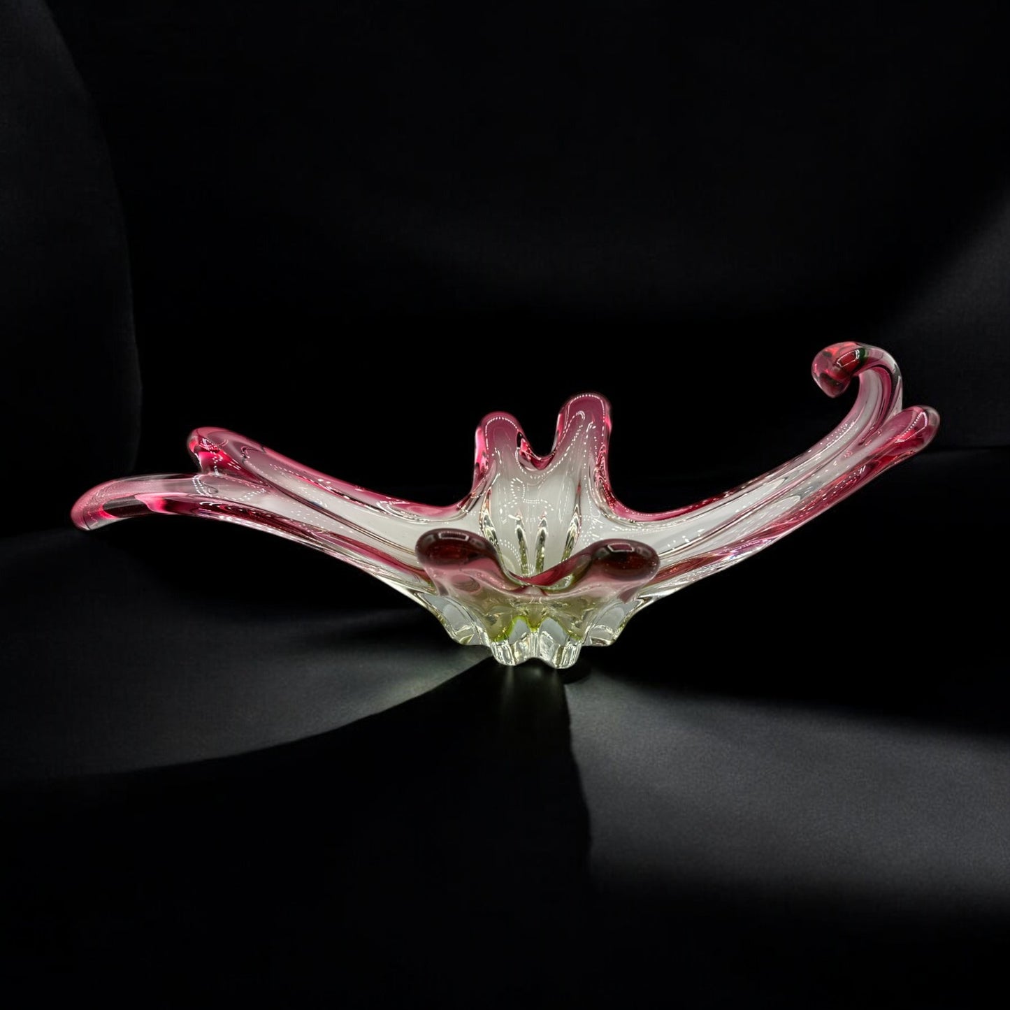 Vintage Murano Glass Sculpture in Cranberry Pink and Green - Italian Design - Art Glass