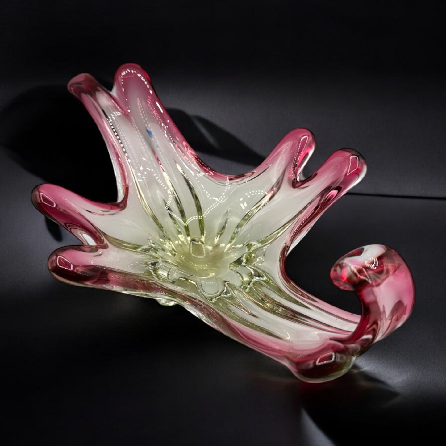 Vintage Murano Glass Sculpture in Cranberry Pink and Green - Italian Design - Art Glass