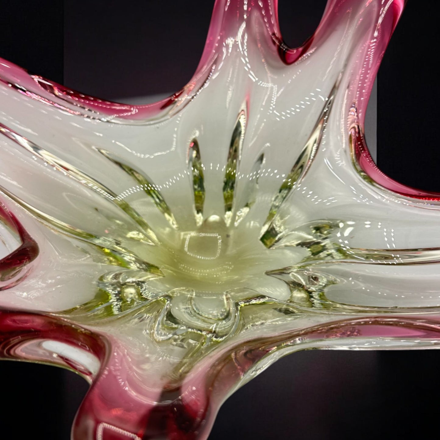 Vintage Murano Glass Sculpture in Cranberry Pink and Green - Italian Design - Art Glass