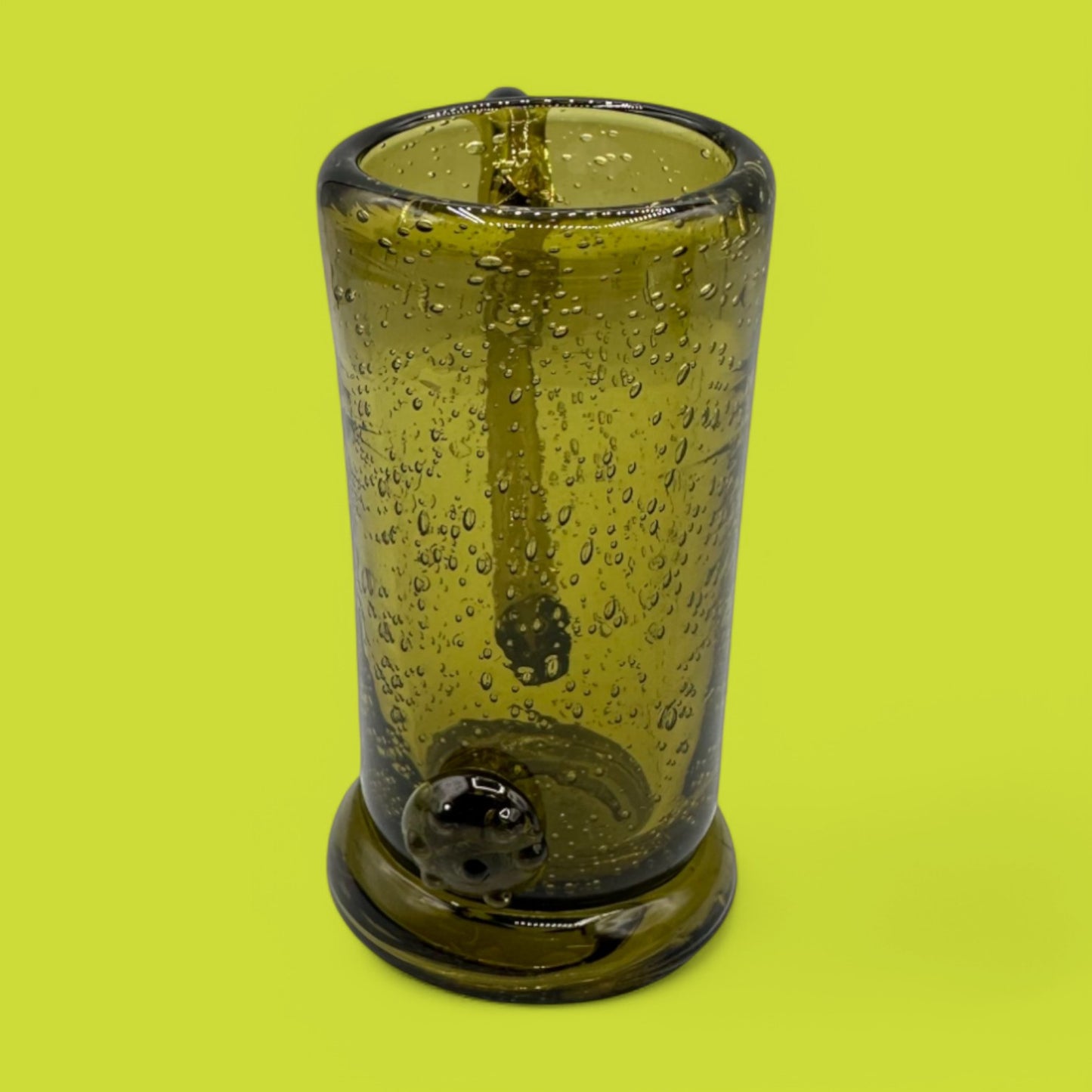 Vintage Green Aperitif Glasses - Set of 3, Handblown with Bubbles