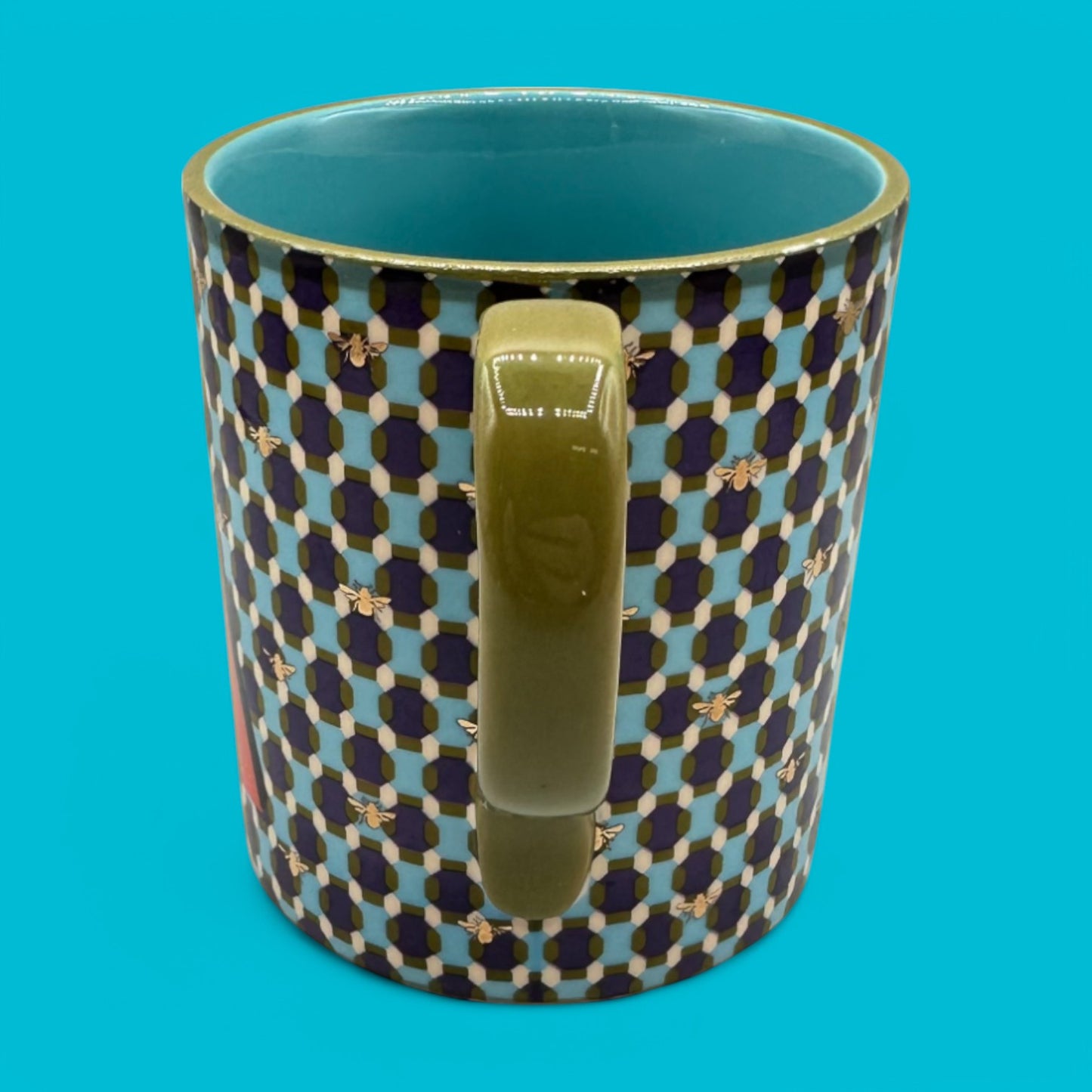 Anthropologie Monogram "A" Mug - Geometric Pattern - Gold Bee Motif