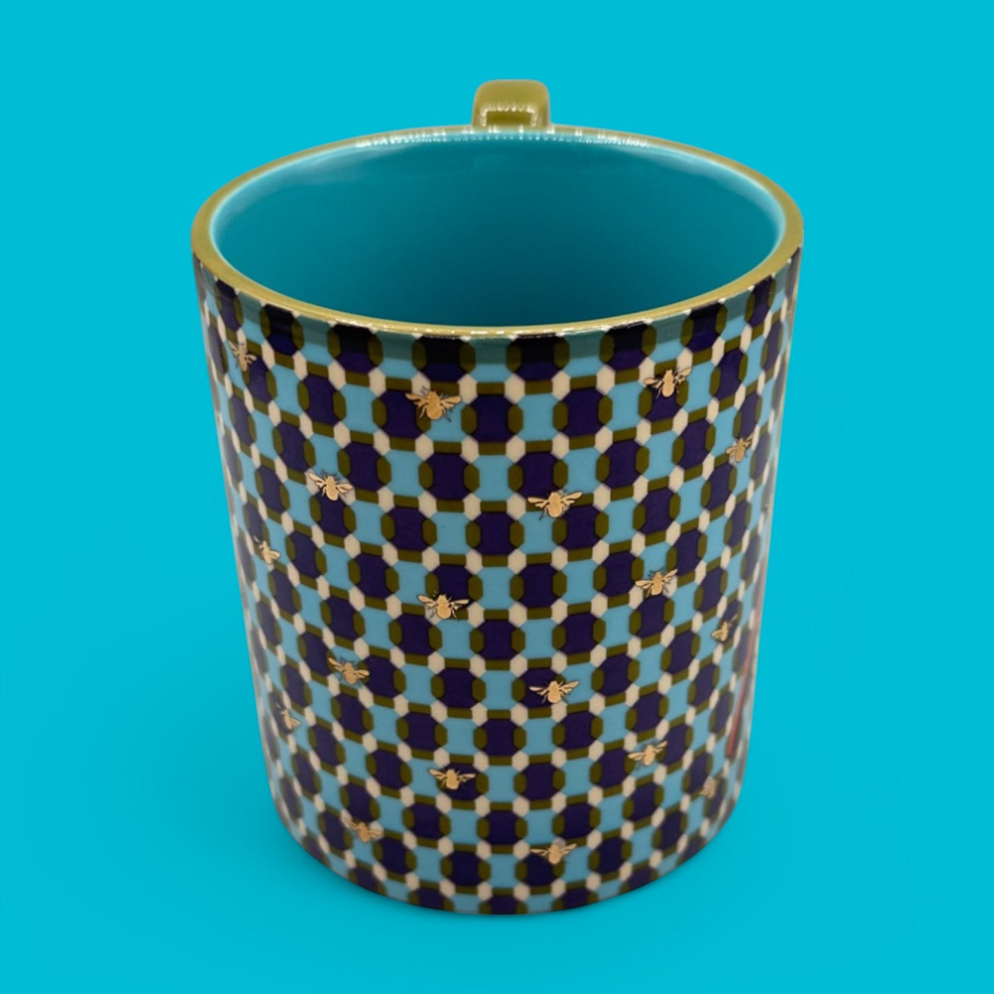 Anthropologie Monogram "A" Mug - Geometric Pattern - Gold Bee Motif