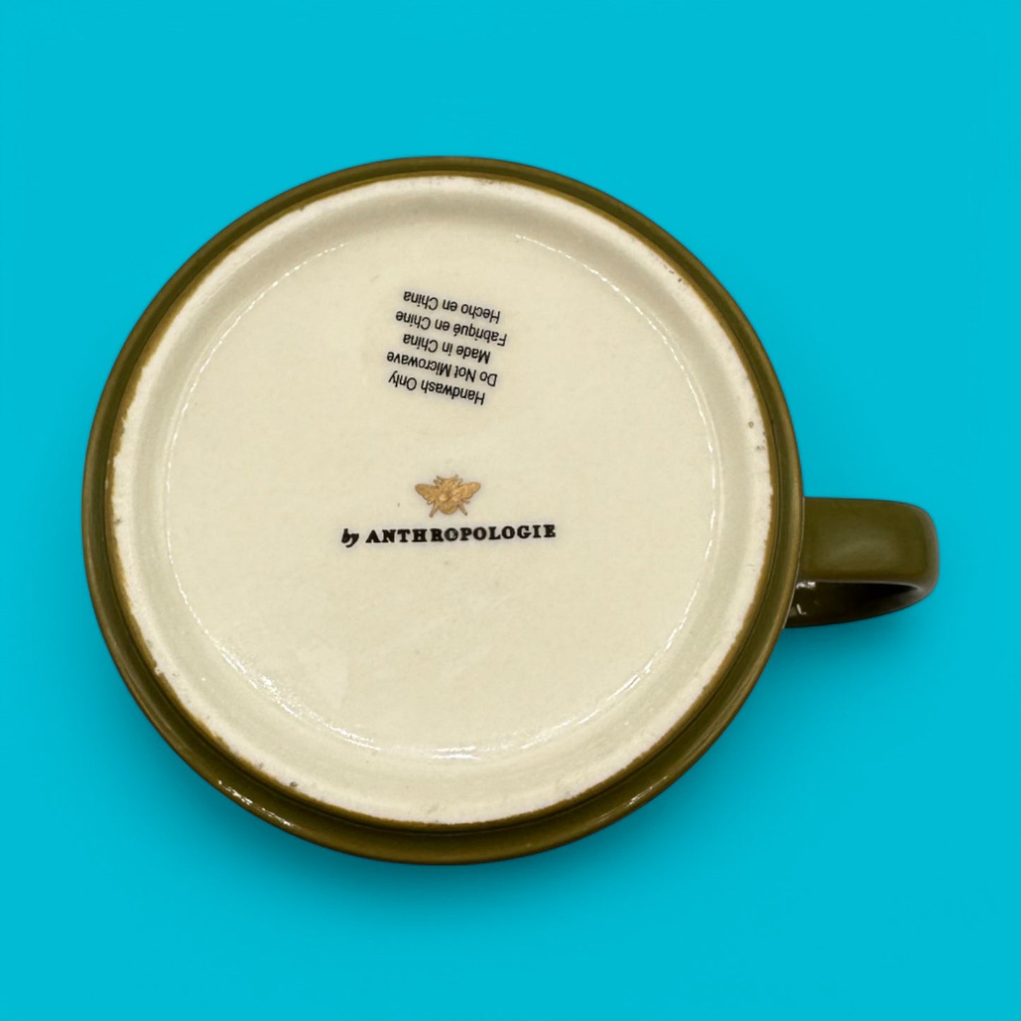 Anthropologie Monogram "A" Mug - Geometric Pattern - Gold Bee Motif