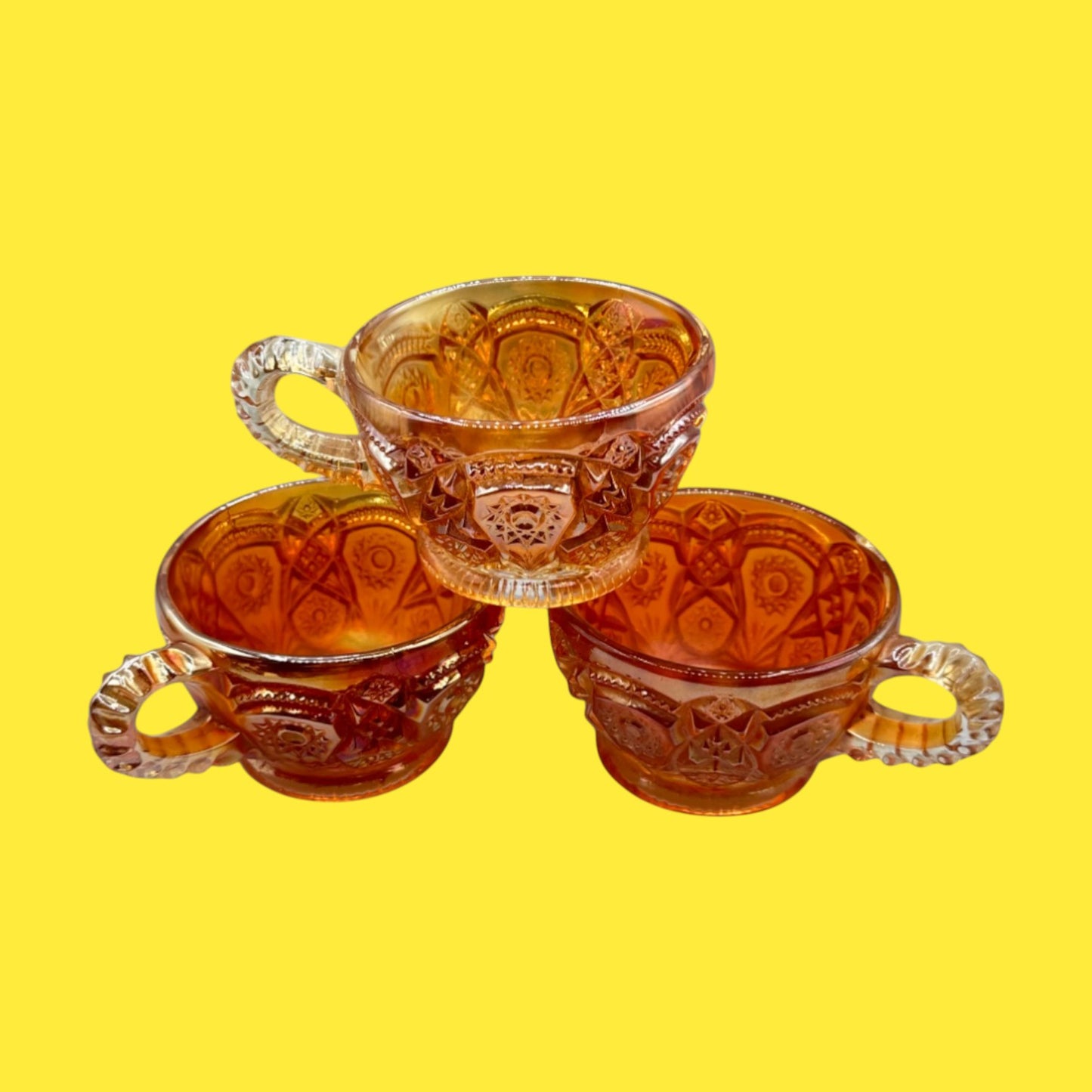 Vintage Orange Carnival Glass Tea Cups – Iridescent 1960s MCM