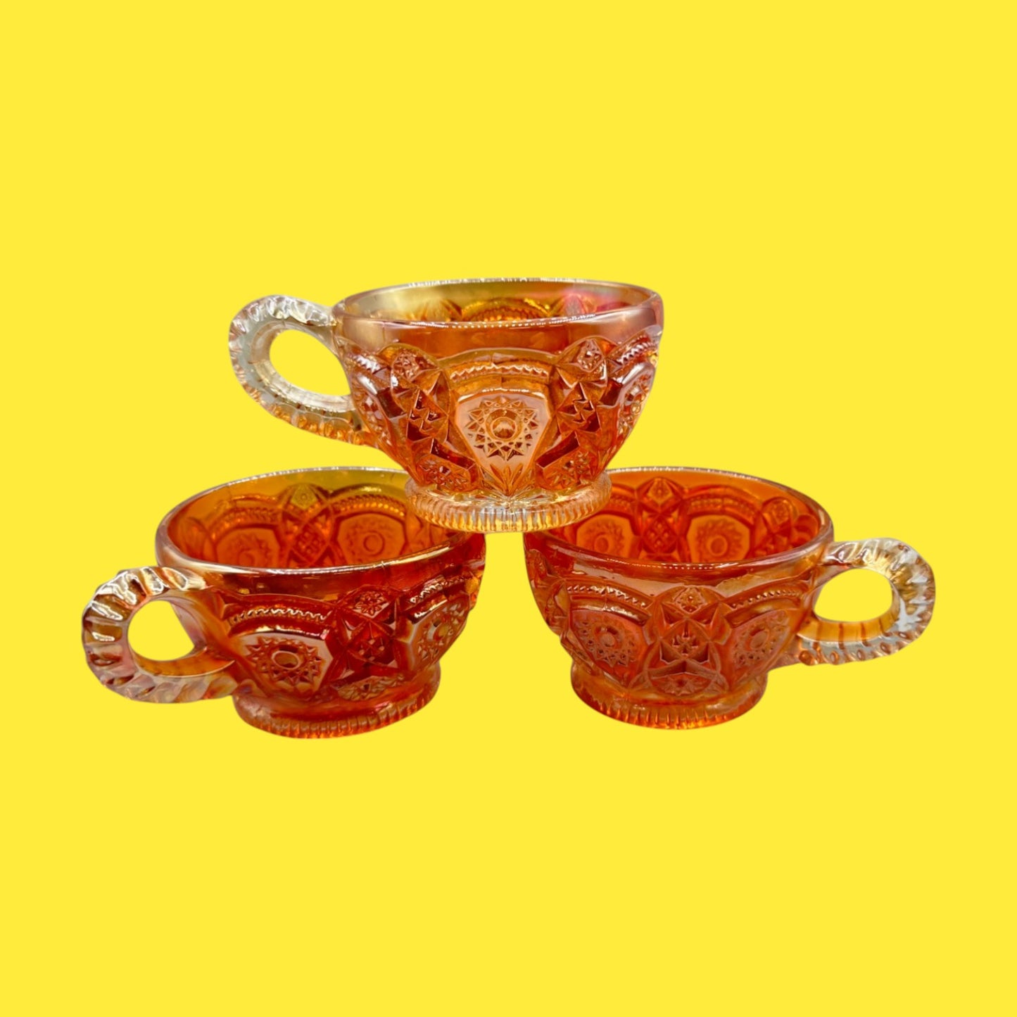 Vintage Orange Carnival Glass Tea Cups – Iridescent 1960s MCM