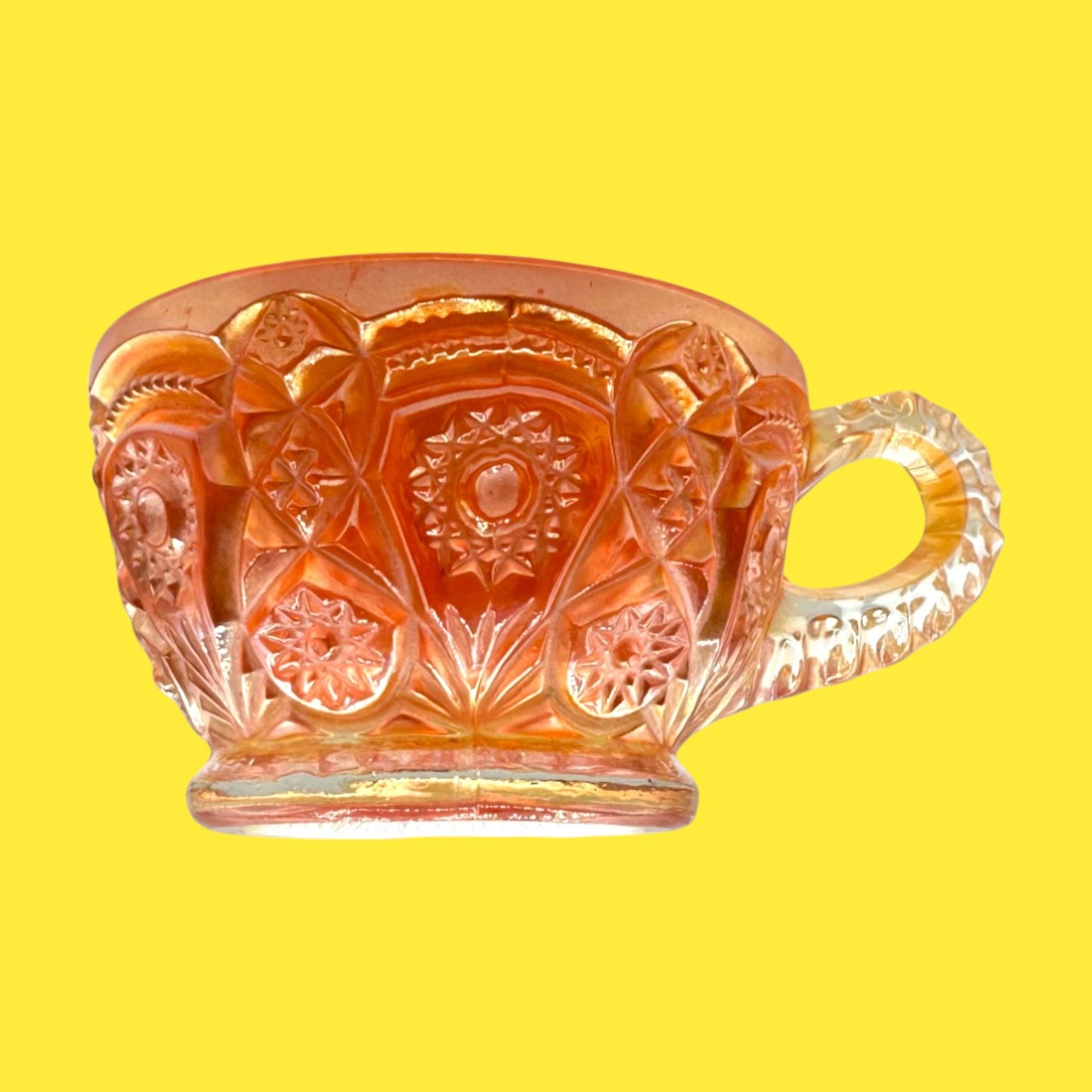 Vintage Orange Carnival Glass Tea Cups – Iridescent 1960s MCM