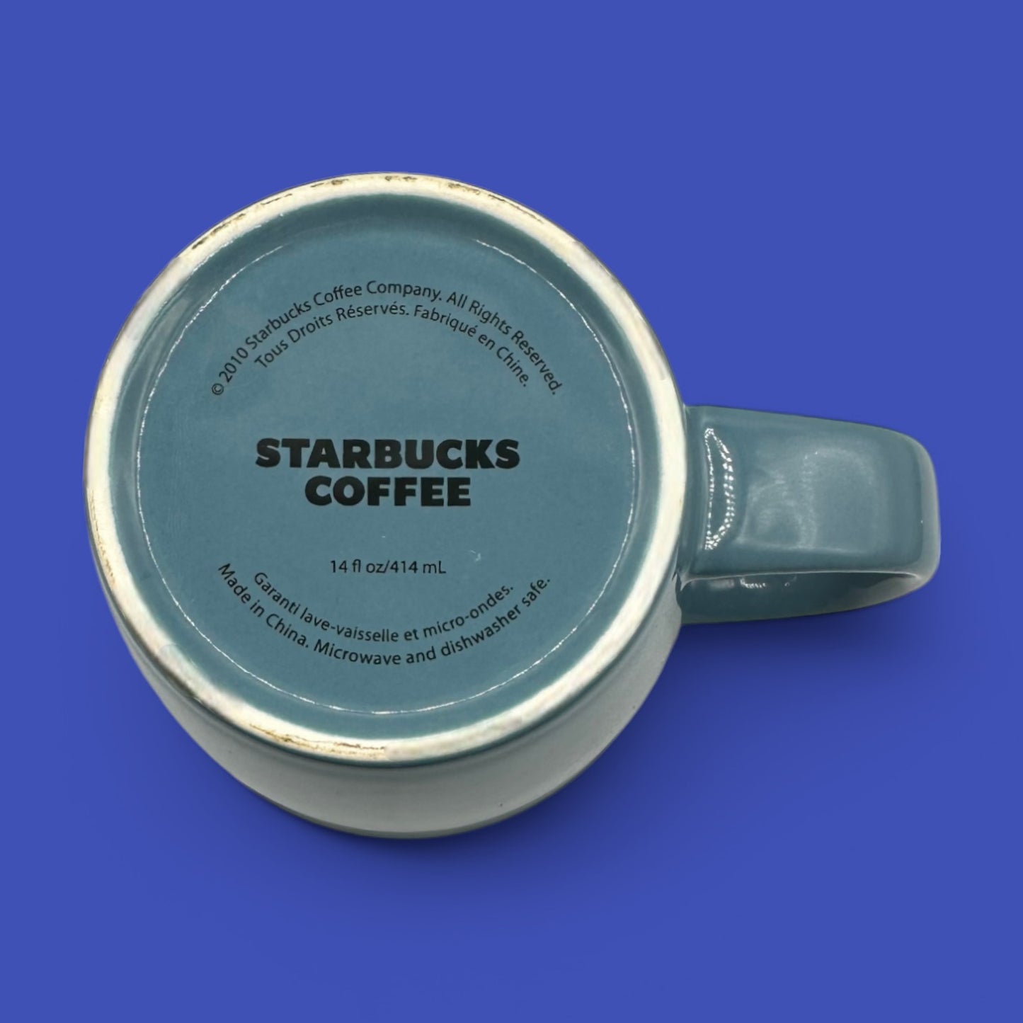 Starbucks Blue Ceramic Replacement Mug with White Lettering - 14 fl oz / 414 ml - 2010, featuring minimalist design.