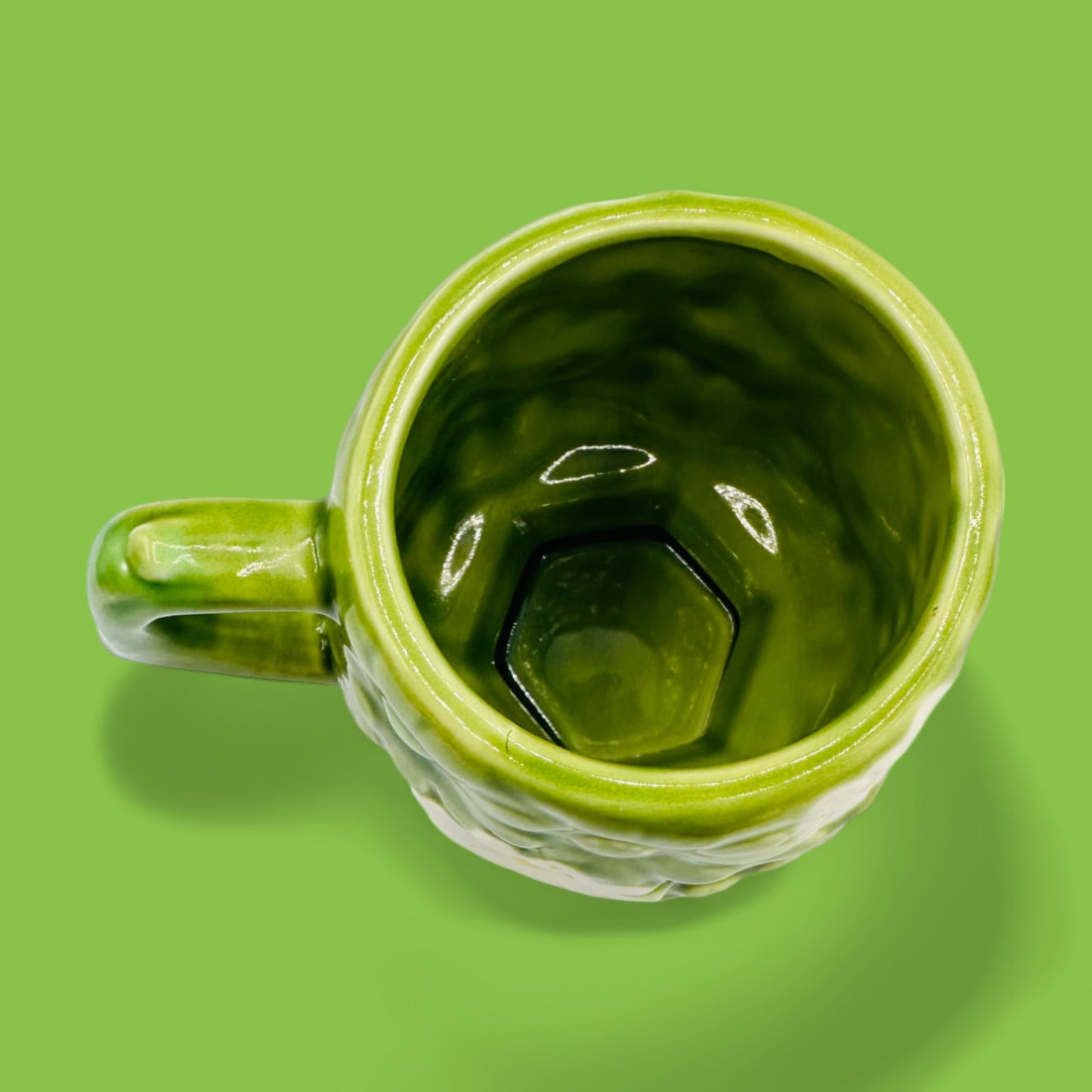 Vintage Fred Roberts Co. Green Daisy Earthenware Mug - Replacement Mug features a vibrant green glaze and unique design.