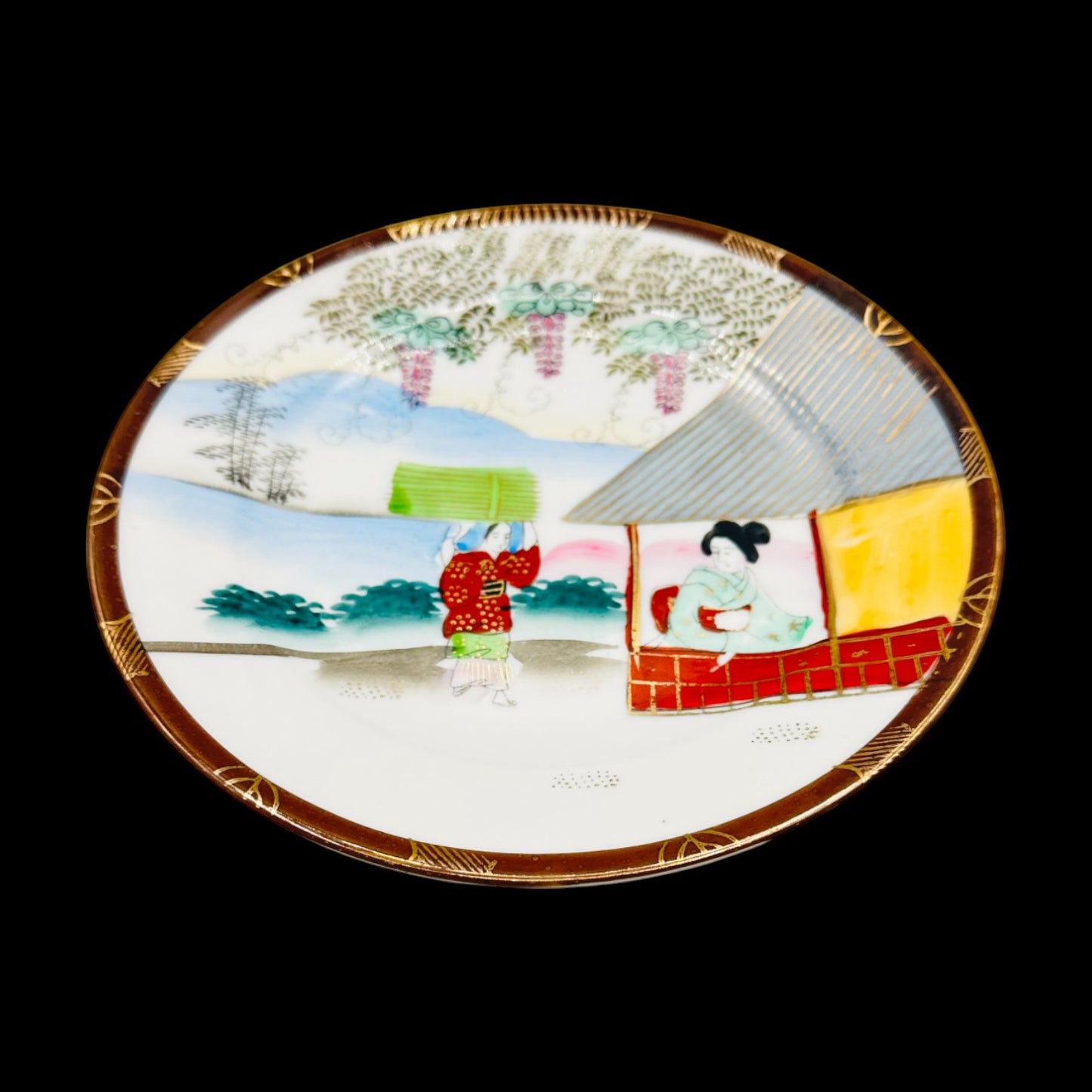 Antique Japanese Hand-Painted Plate -Geisha & Landscape Scene 7.5"