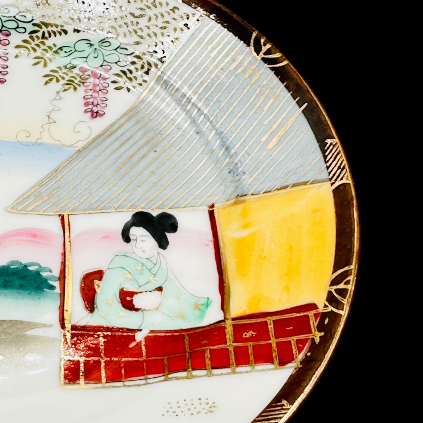 Antique Japanese Hand-Painted Plate -Geisha & Landscape Scene 7.5"