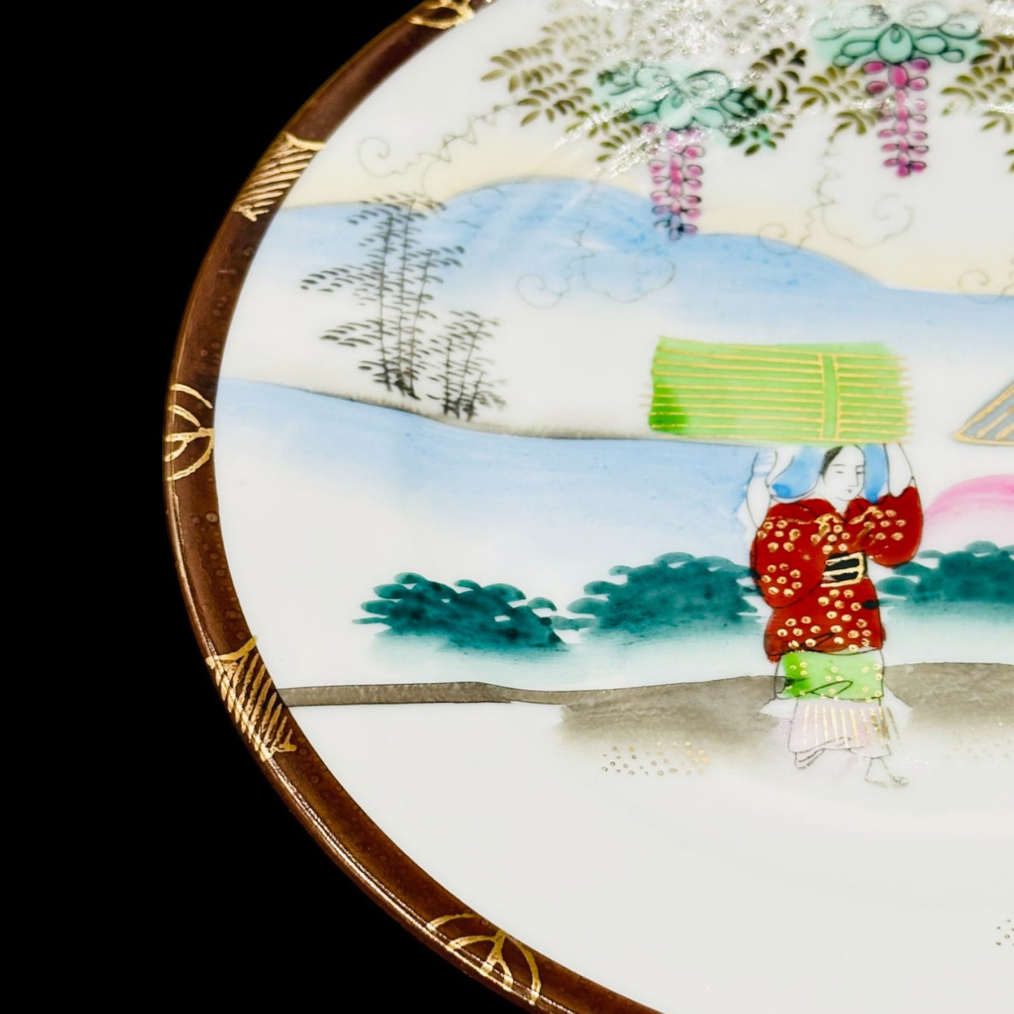 Antique Japanese Hand-Painted Plate -Geisha & Landscape Scene 7.5"