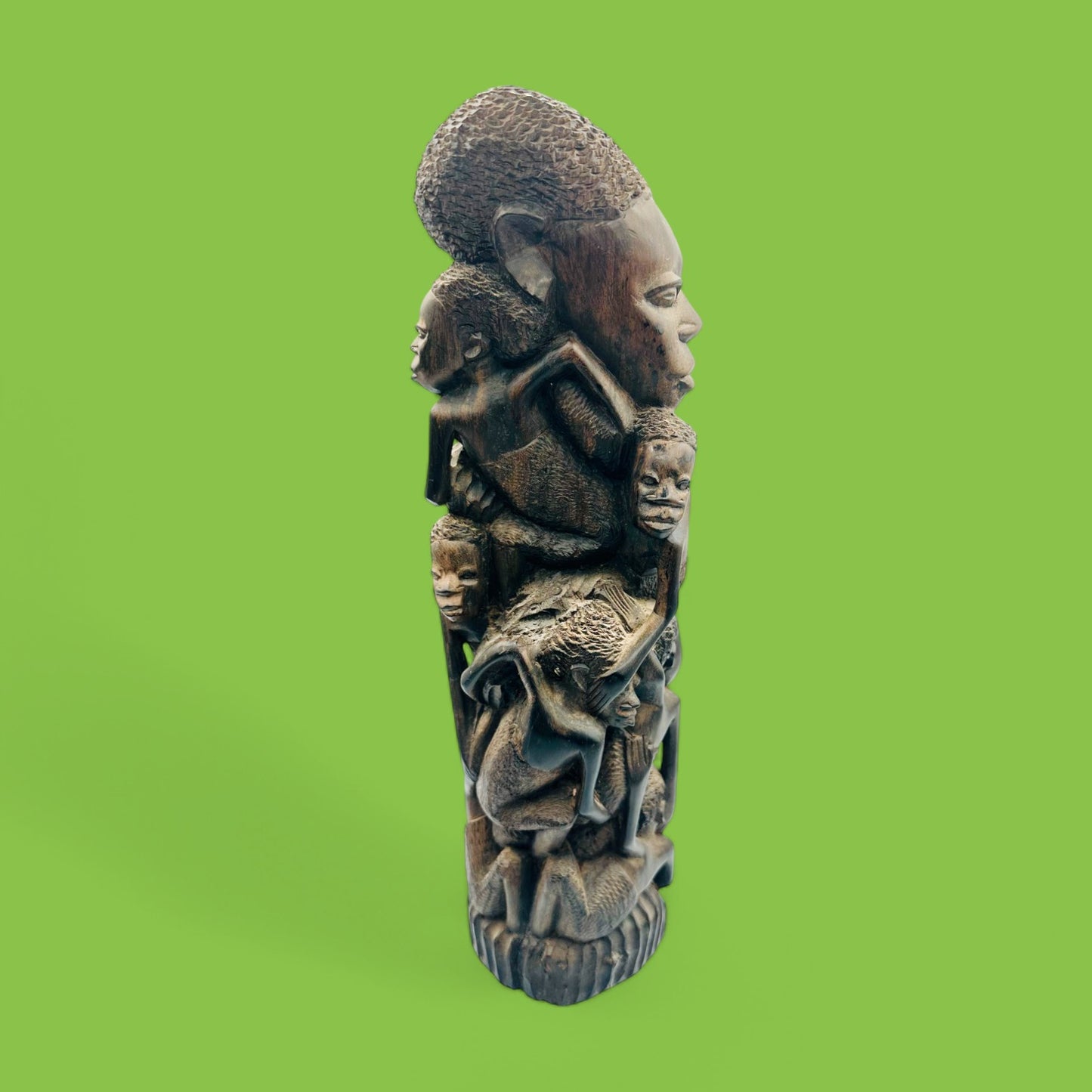 Hand-Carved African Makonde Family Tree Sculpture / Carving Ebony Art - 14.9"