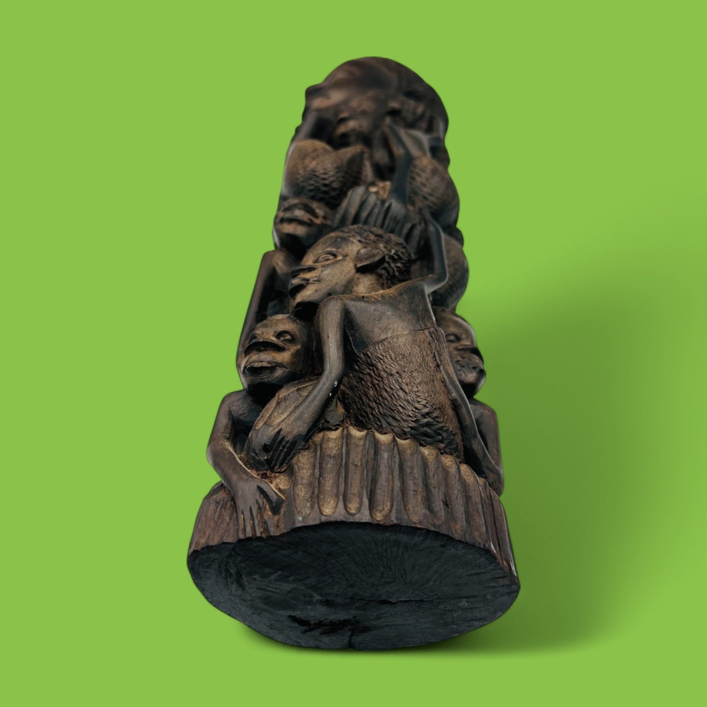Hand-Carved African Makonde Family Tree Sculpture / Carving Ebony Art showcases intricate generational details and artistry.