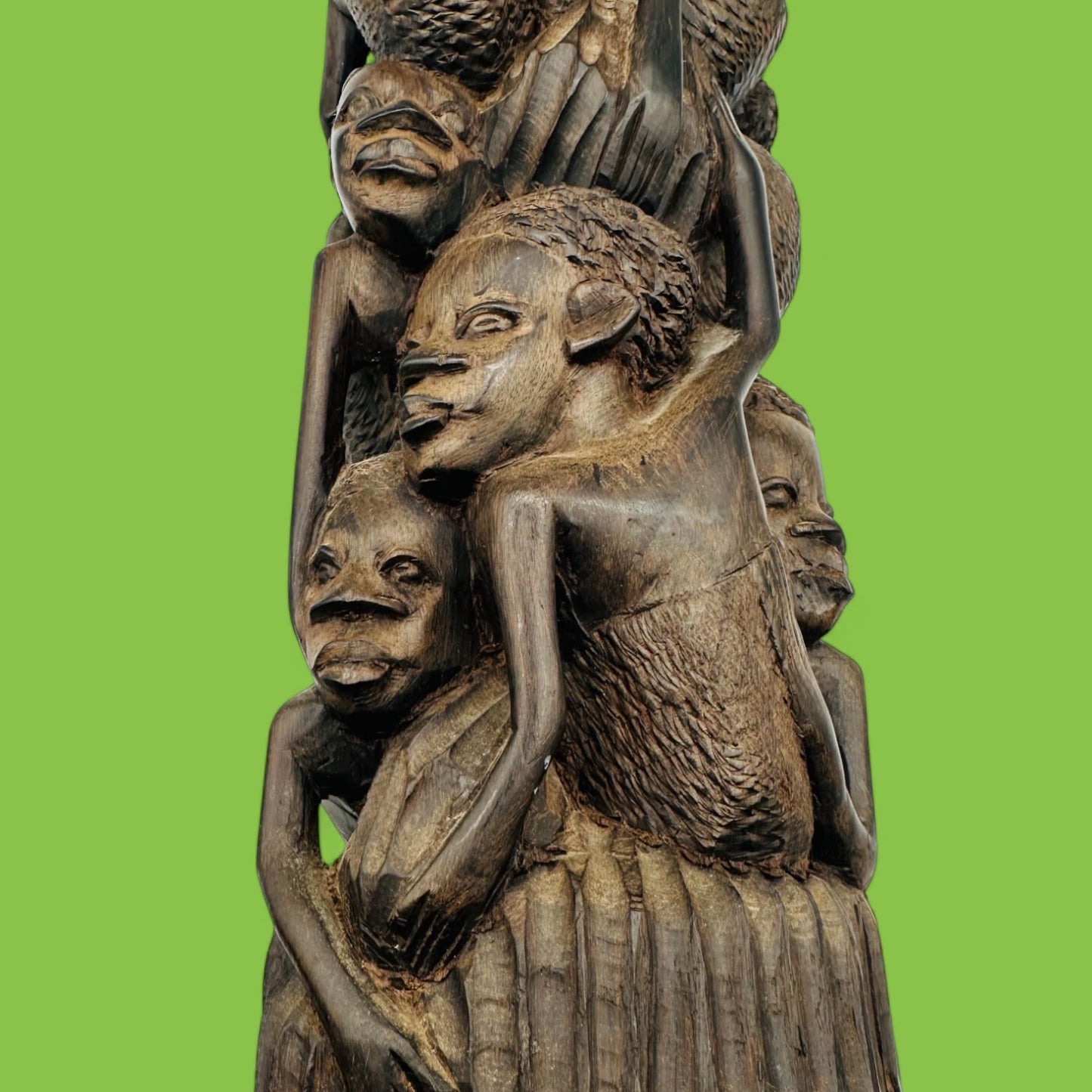 Hand-Carved African Makonde Family Tree Sculpture / Carving Ebony Art showcases intricate detail and rich craftsmanship.