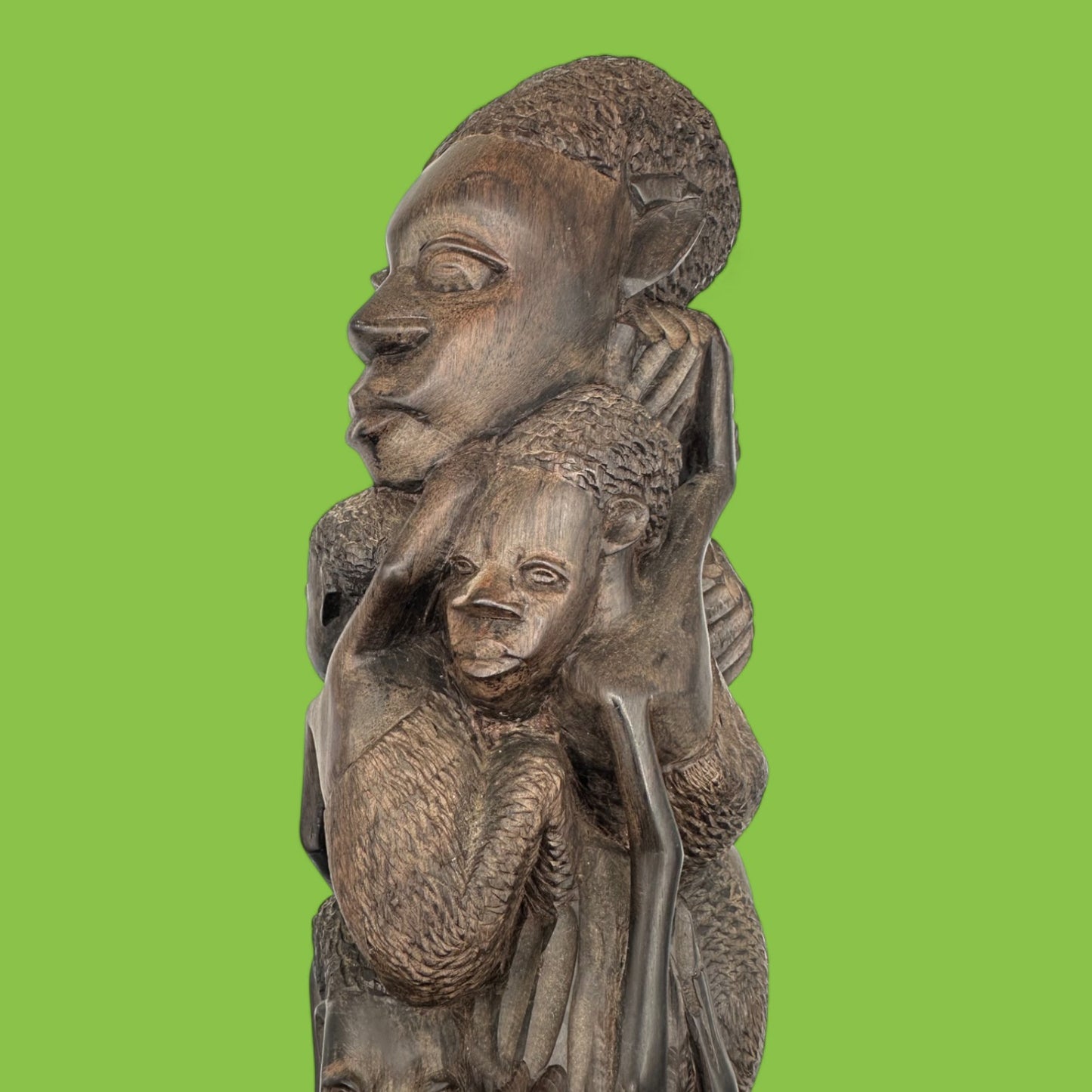 Discover the Hand-Carved African Makonde Family Tree Sculpture / Carving Ebony Art, showcasing intricate, generational details.