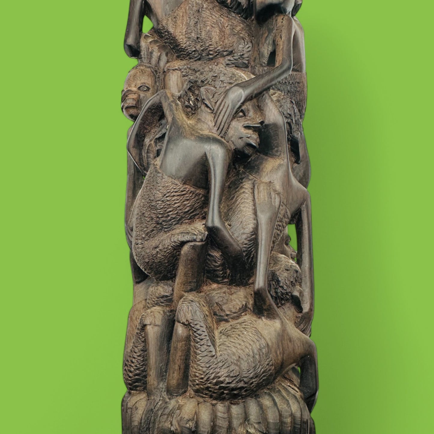 Hand-Carved African Makonde Family Tree Sculpture / Carving Ebony Art showcases intricate generations of artistry.