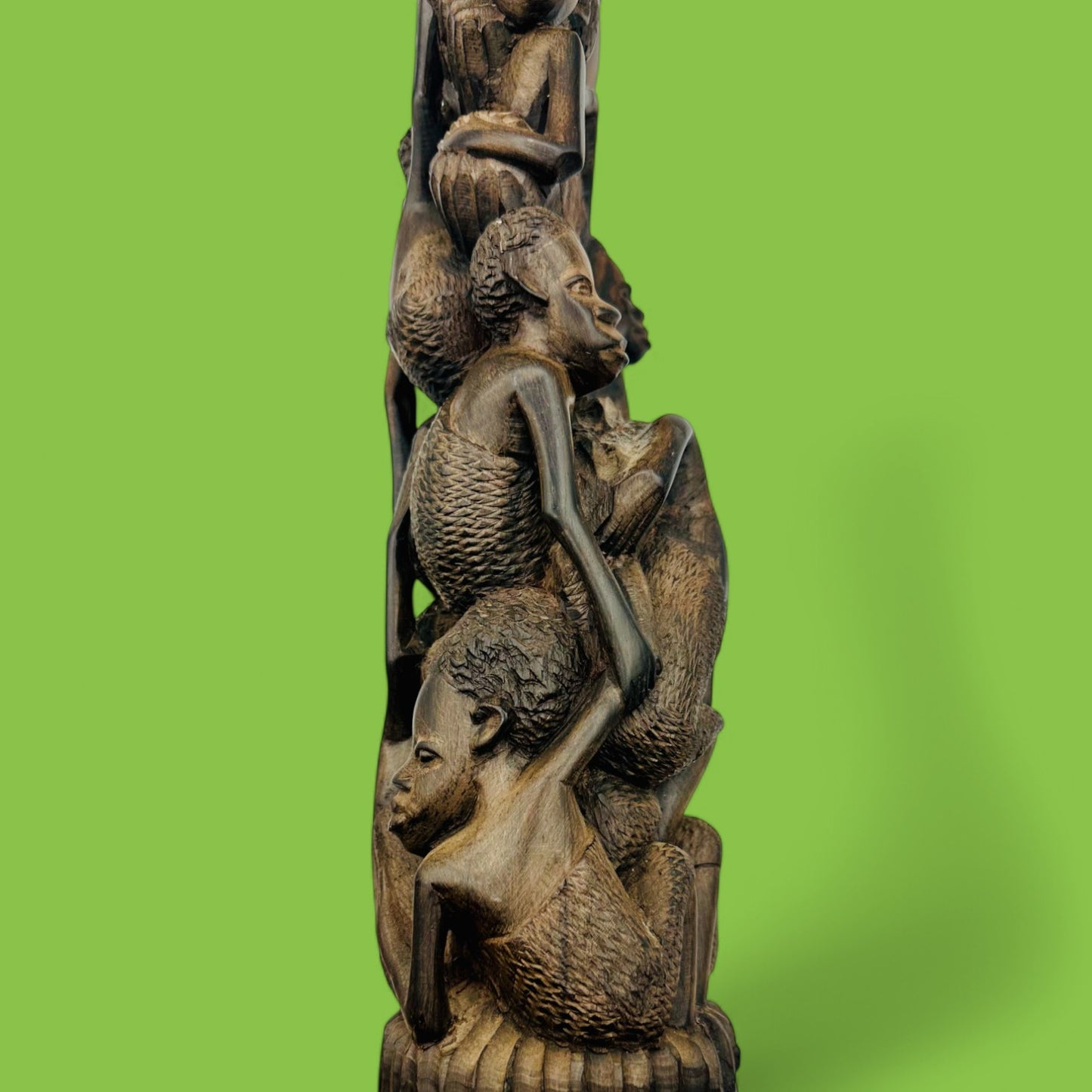 Hand-Carved African Makonde Family Tree Sculpture / Carving Ebony Art - 14.9"