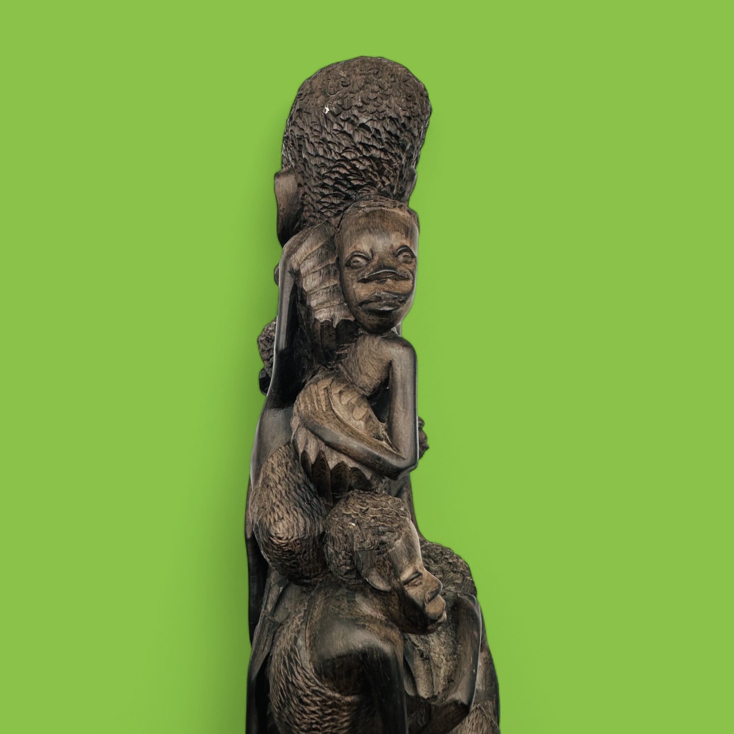 Hand-Carved African Makonde Family Tree Sculpture / Carving Ebony Art - 14.9"