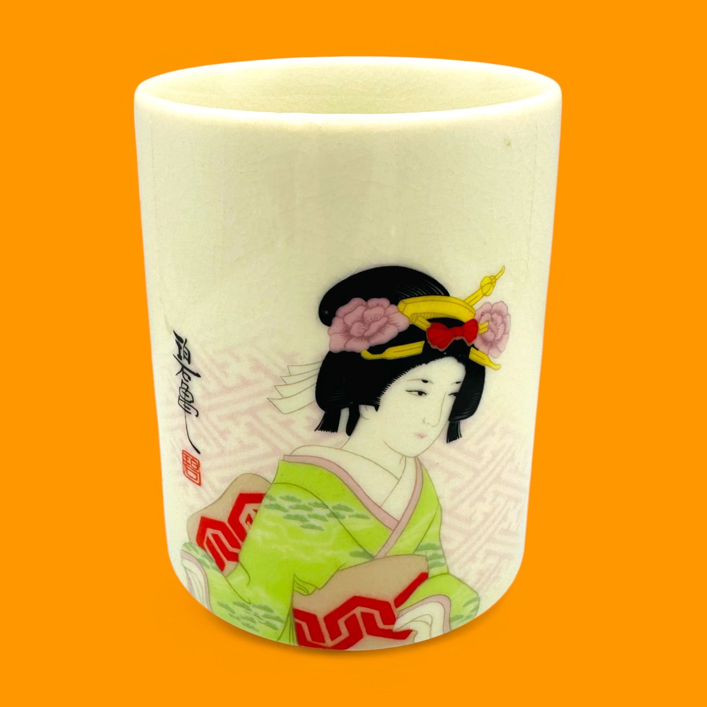 Vintage Japanese Geisha Mug Set – Pair of Porcelain Teacups with Kimono Art