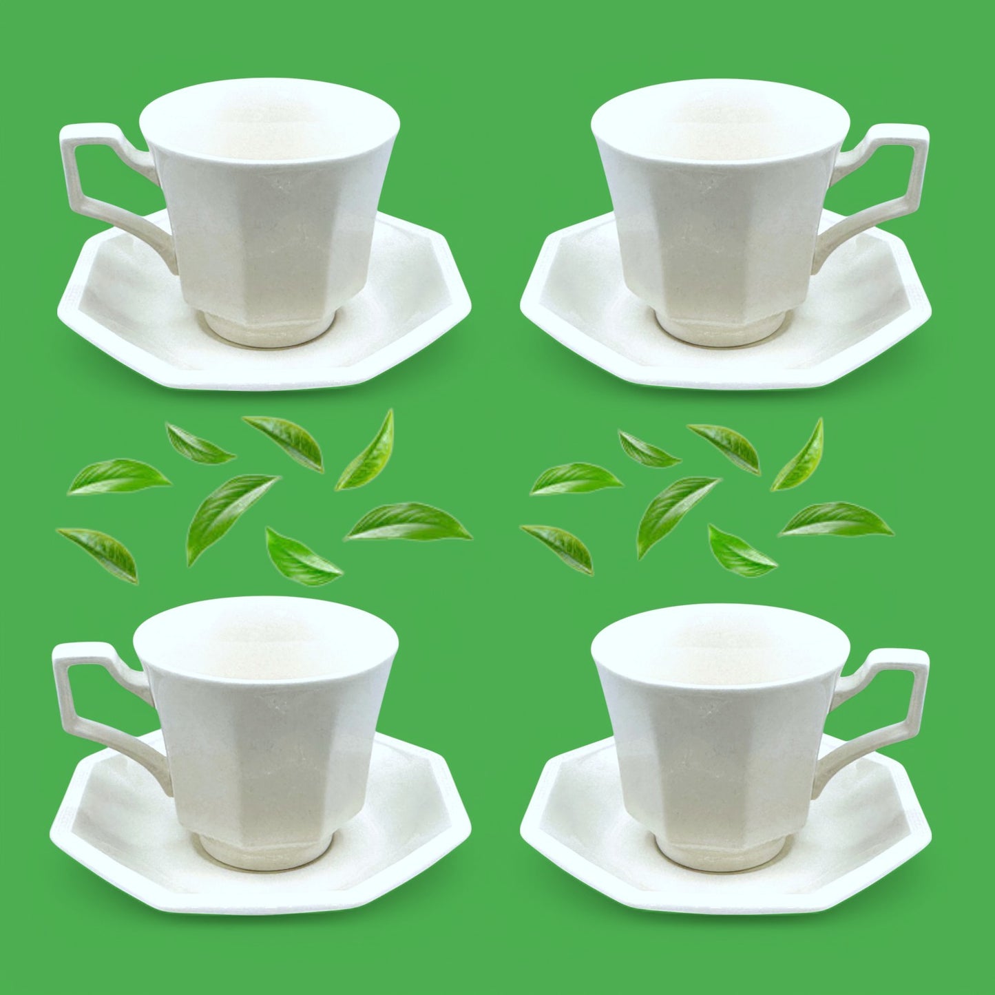 Elegant Johnson Brothers Set of 4 Tea Cups & Saucers - Porcelain - Heritage White