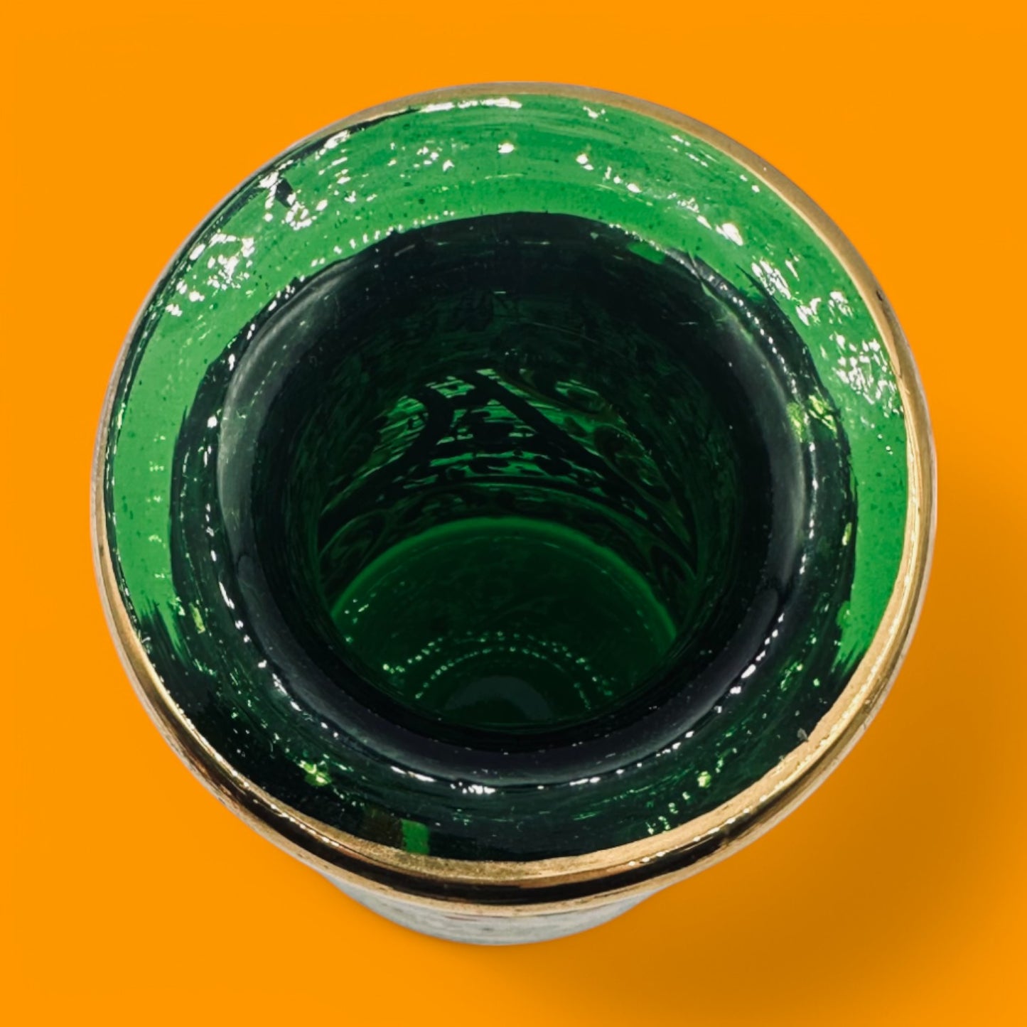 Hand-Painted Green Glass Jar – Emerald Decorative Jar with Gold Accents