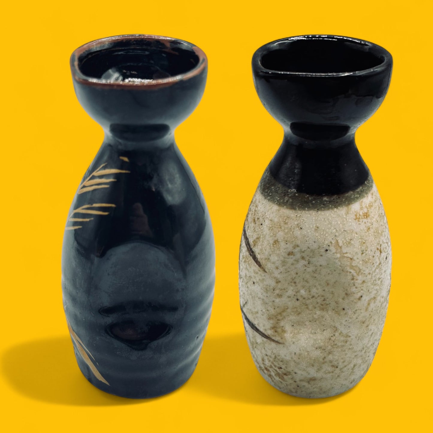 Vintage handmade bamboo motif sake carafe set 12.5 cm tall
