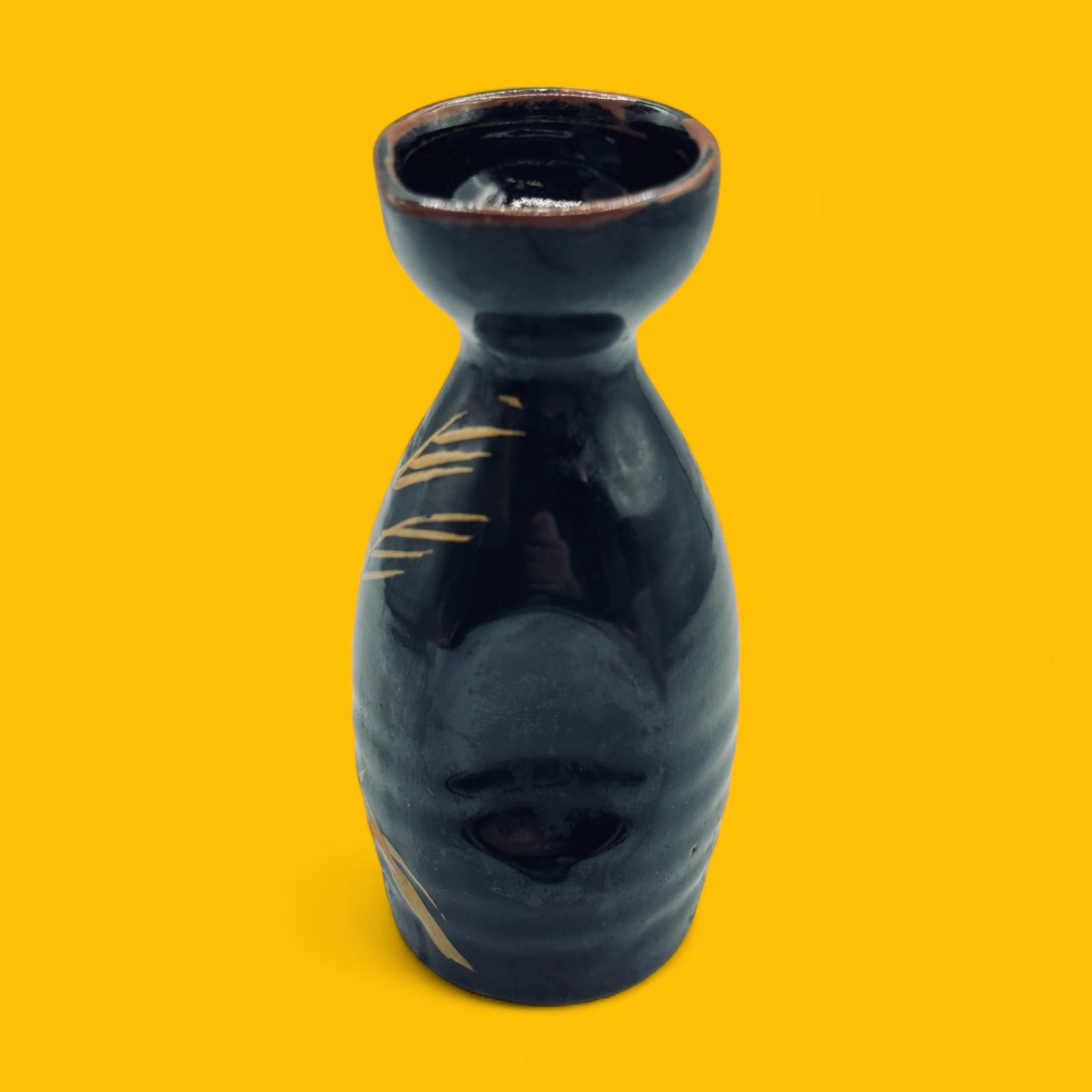 Vintage handmade bamboo motif sake carafe set 12.5 cm tall
