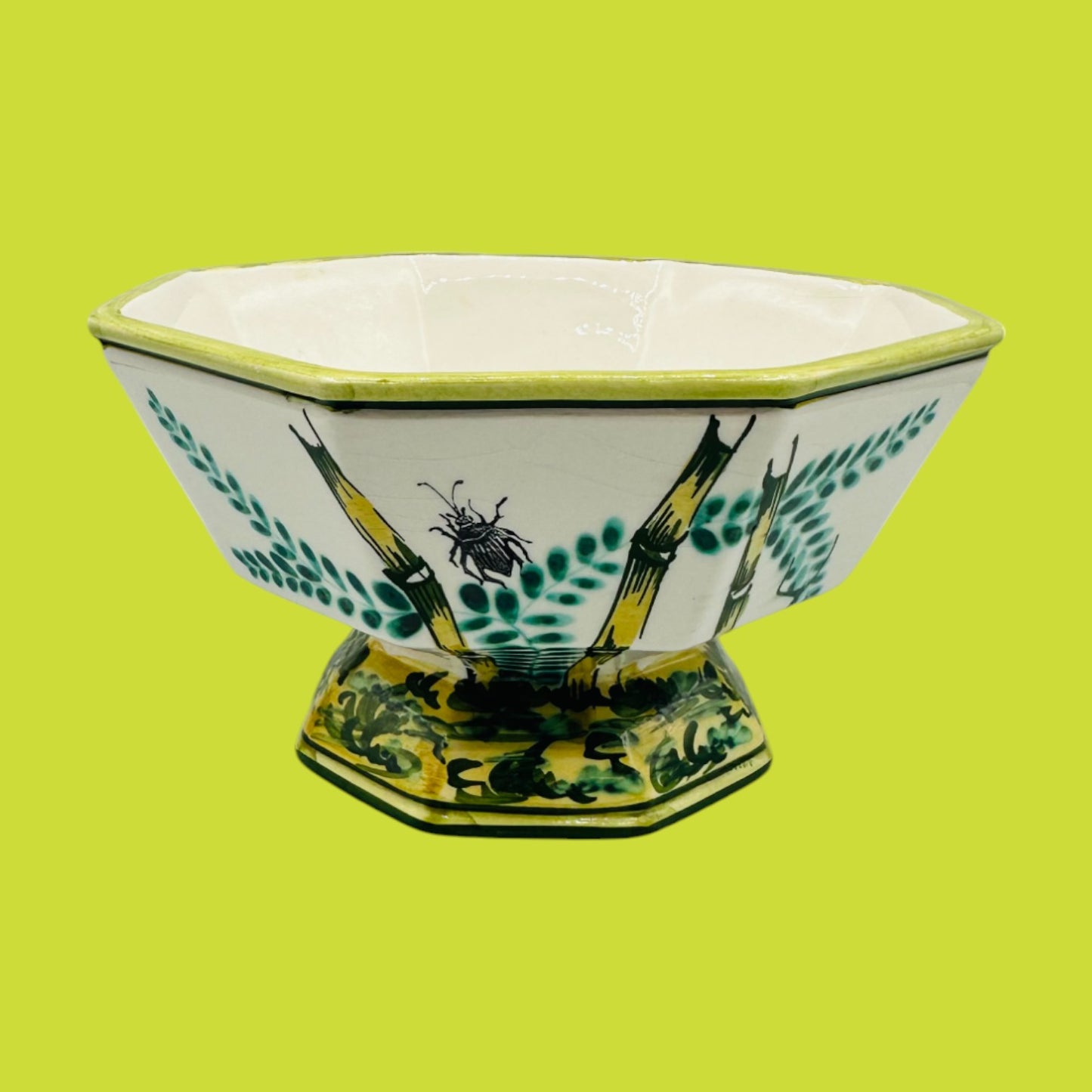 Hand-painted octagonal porcelain bowl by V. Bassano Italy