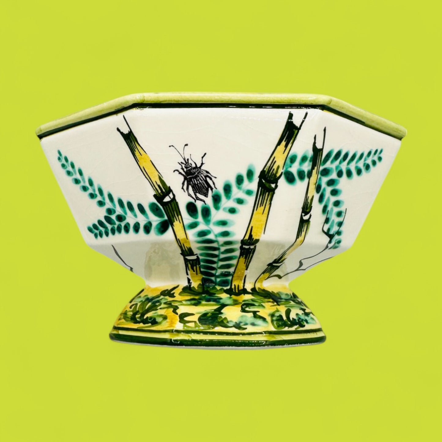 Hand-painted octagonal porcelain bowl by V. Bassano Italy