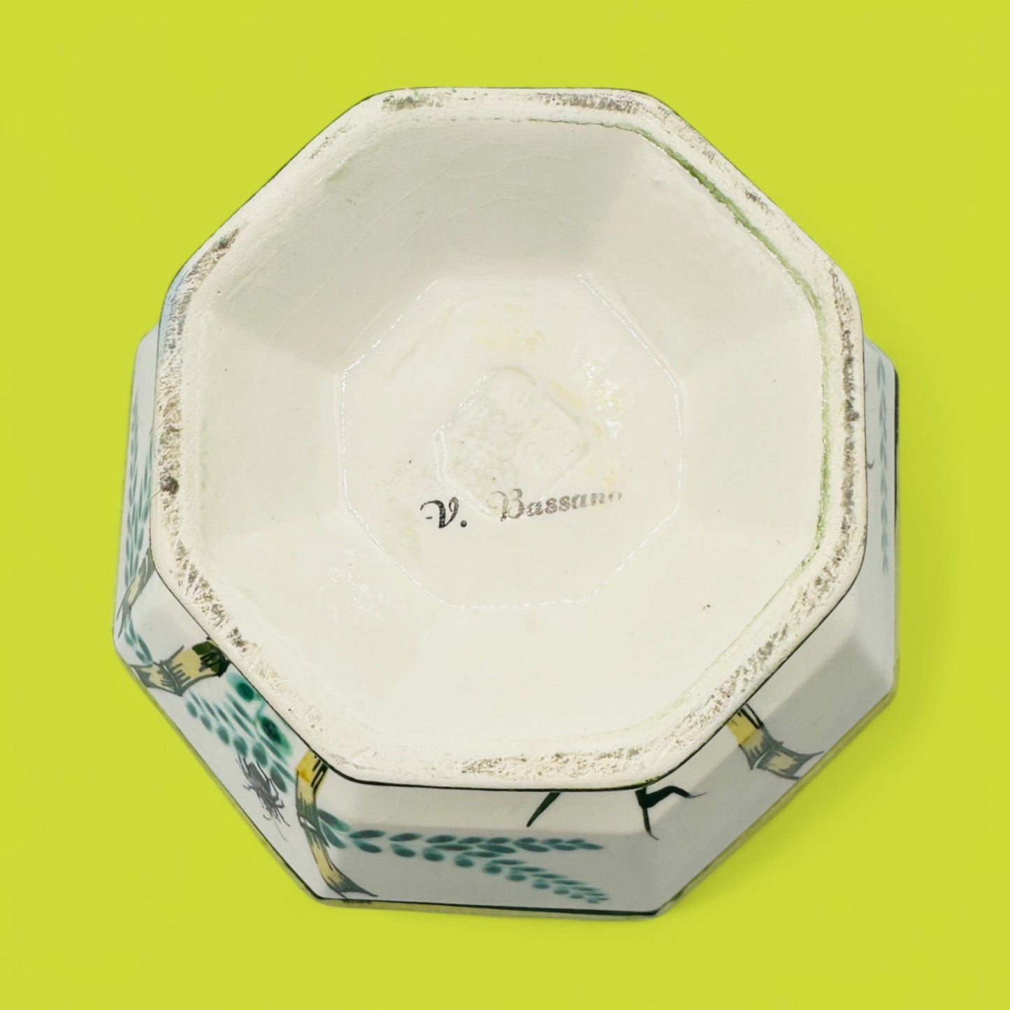 Hand-painted octagonal porcelain bowl by V. Bassano Italy