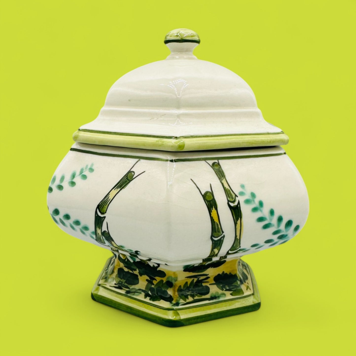 Italian Ceramic Tureen with Bamboo & Beetle Motif V. Bassano 1920's