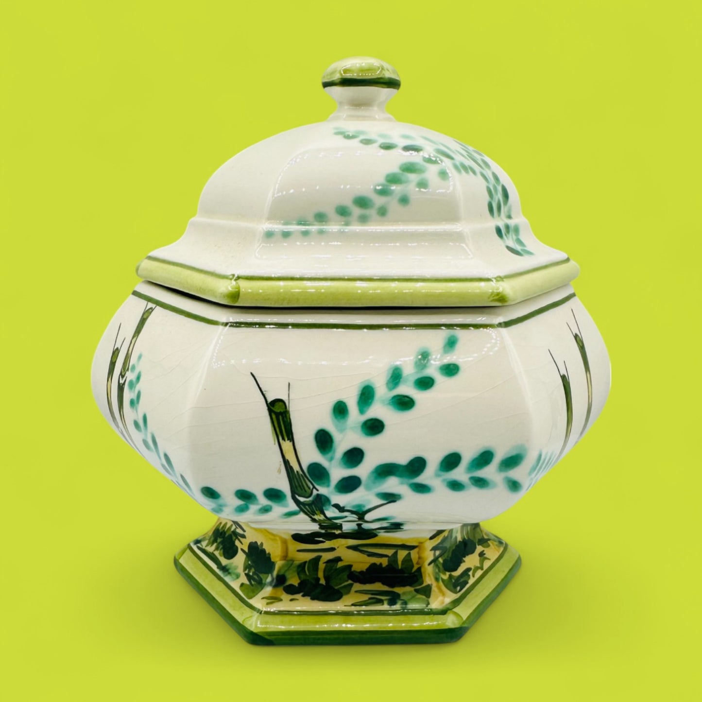 Italian Ceramic Tureen with Bamboo & Beetle Motif V. Bassano 1920's