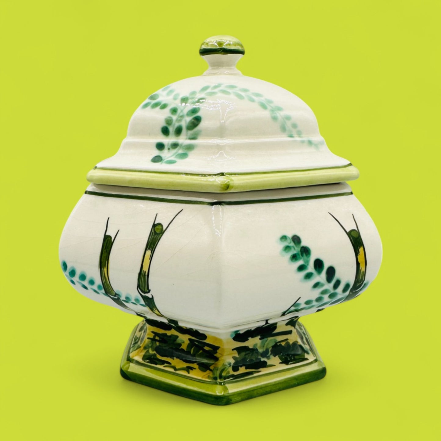 Italian Ceramic Tureen with Bamboo & Beetle Motif V. Bassano 1920's