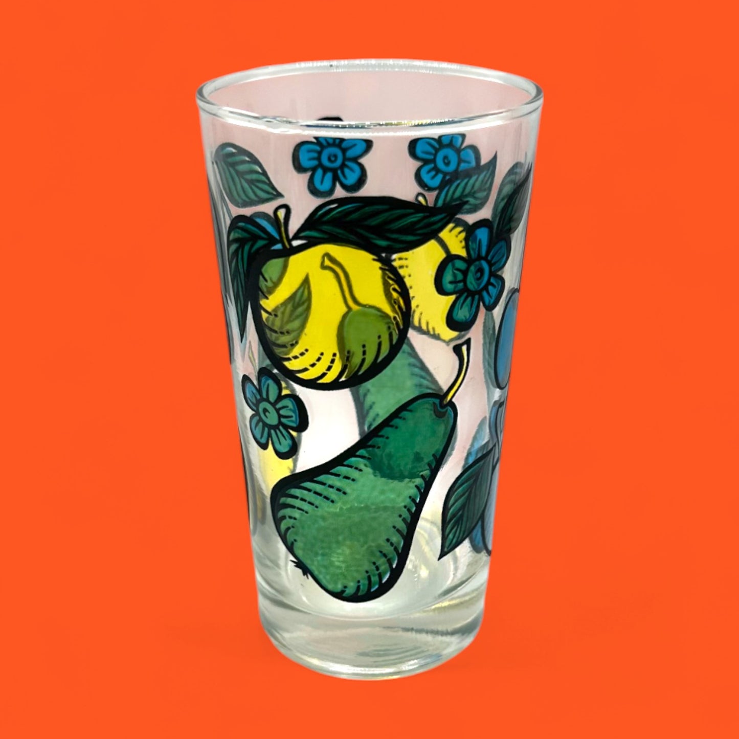 Duralex Juice Glasses w/ Coloured Fruit Print in Gold Wired Carrier