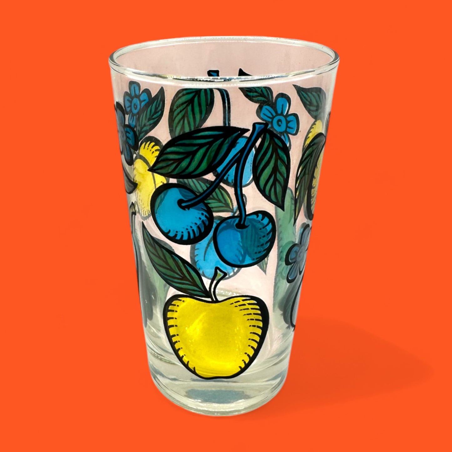 Duralex Juice Glasses w/ Coloured Fruit Print in Gold Wired Carrier
