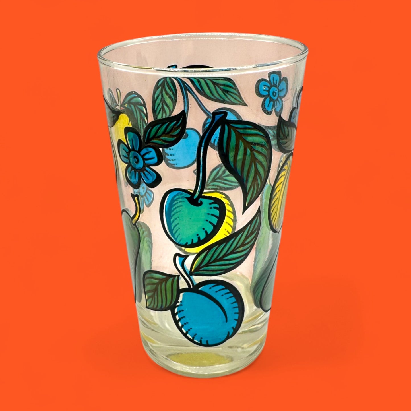 Duralex Juice Glasses w/ Coloured Fruit Print in Gold Wired Carrier