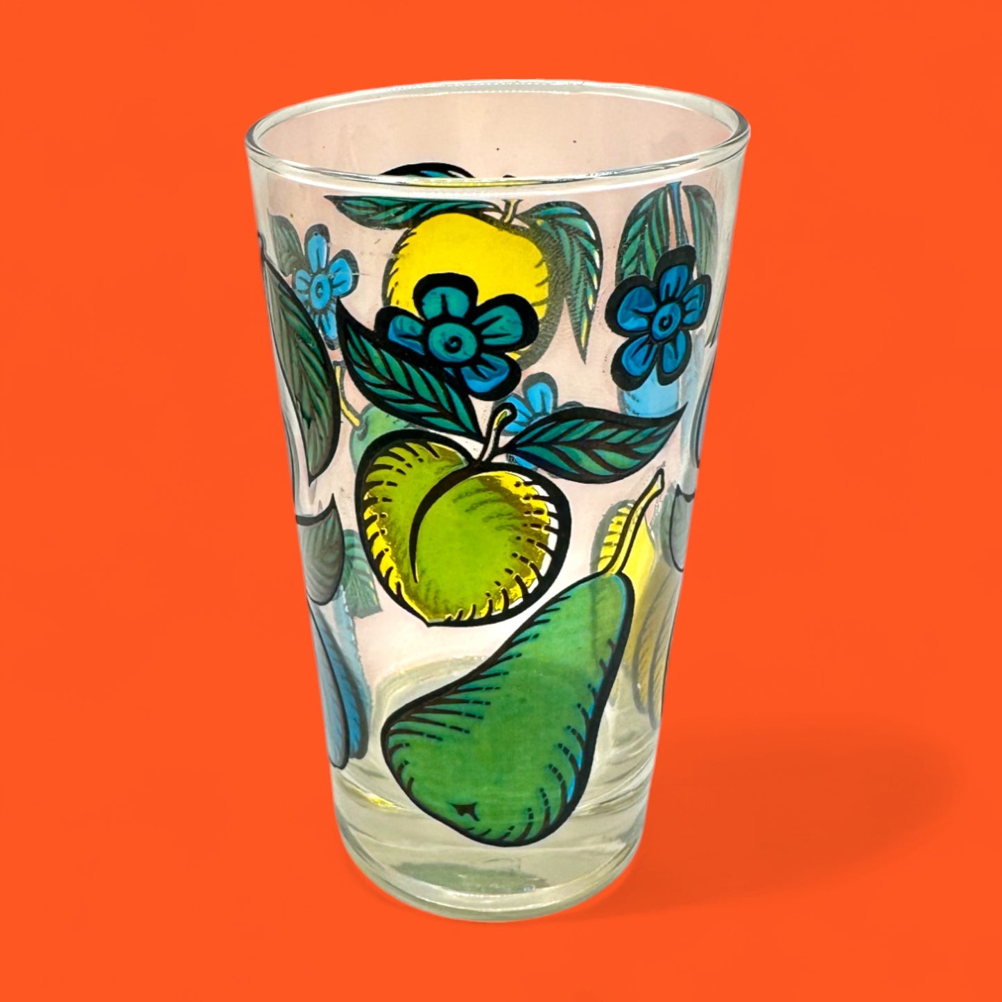 Duralex Juice Glasses w/ Coloured Fruit Print in Gold Wired Carrier