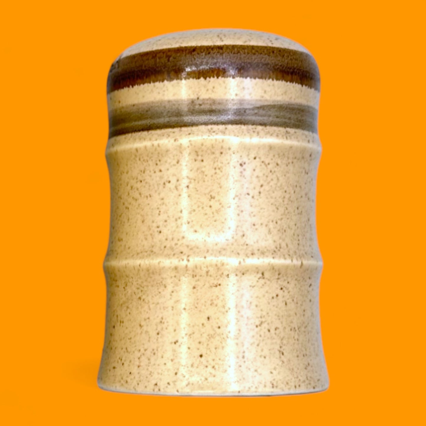 Vintage 1970s ceramic salt and pepper shakers with retro glaze