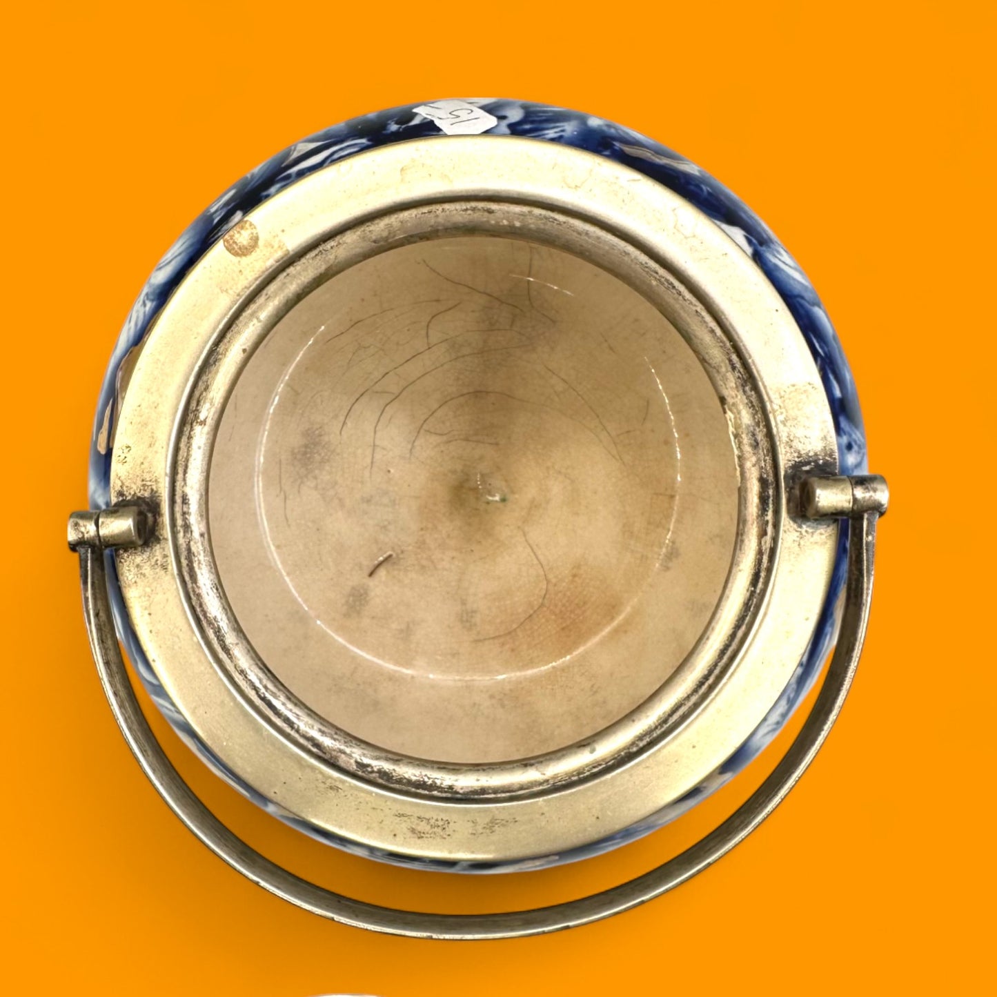 Biscuit barrel with floral blue & gold glaze, c. mid-late 19th century