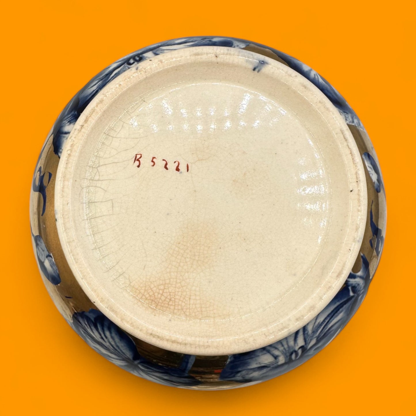 Biscuit barrel with floral blue & gold glaze, c. mid-late 19th century