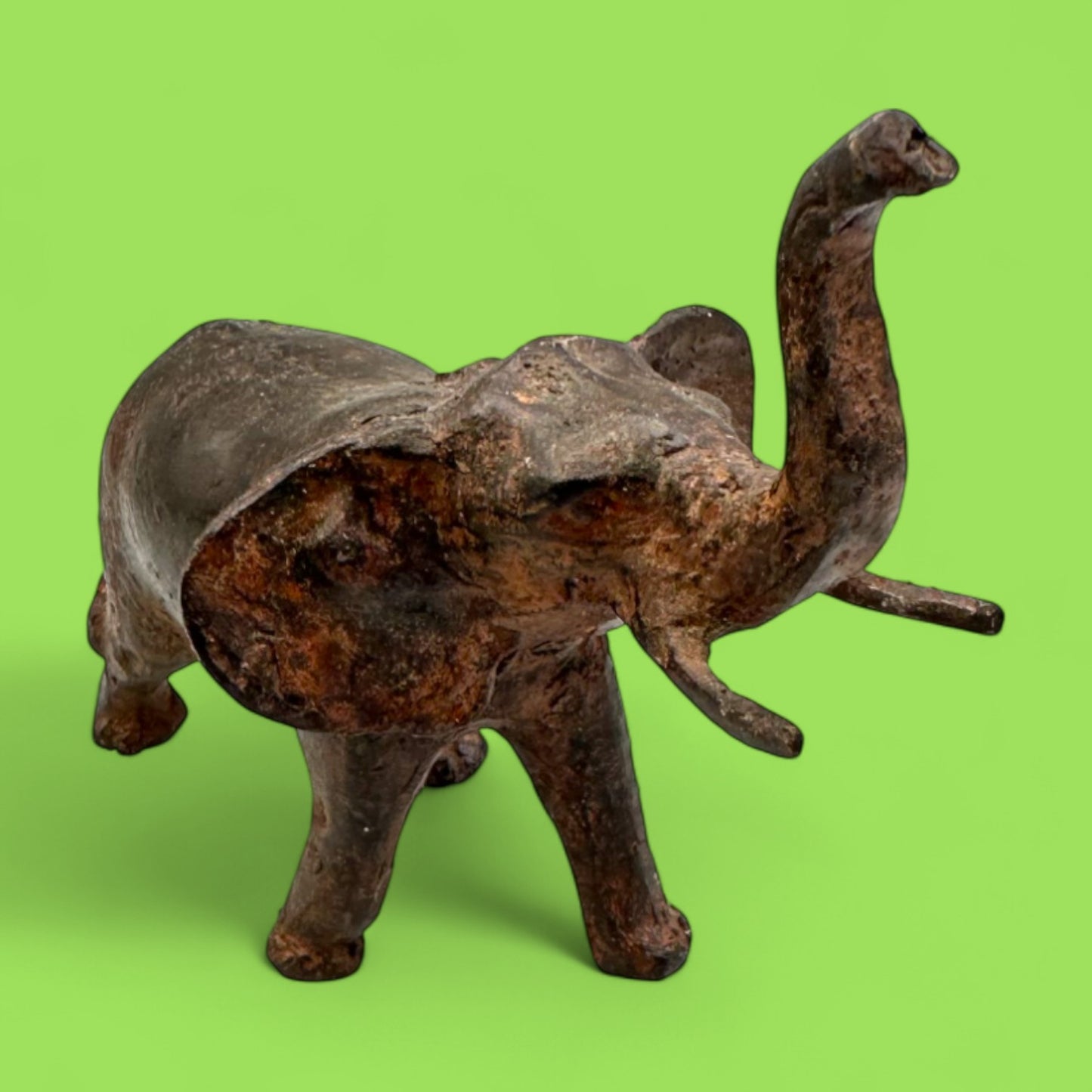 Vintage Cast Iron Elephant Statue with Raised Trunk