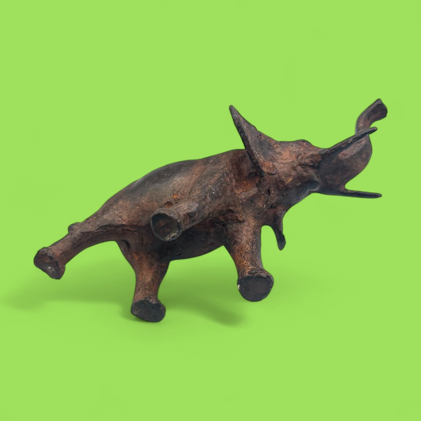 Vintage Cast Iron Elephant Statue with Raised Trunk