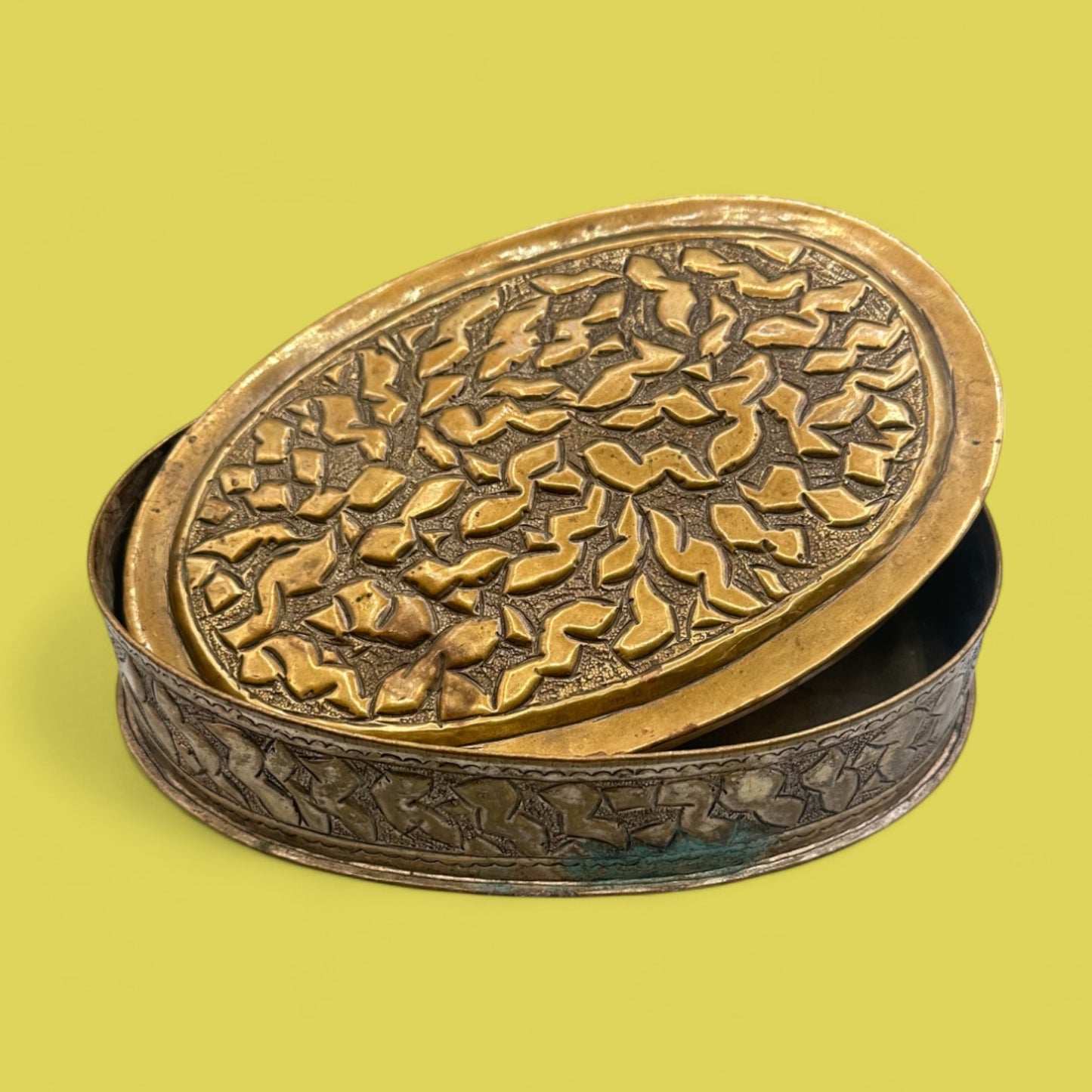 Hand Embossed Oval Copper Box with Lid - Vintage Ornate