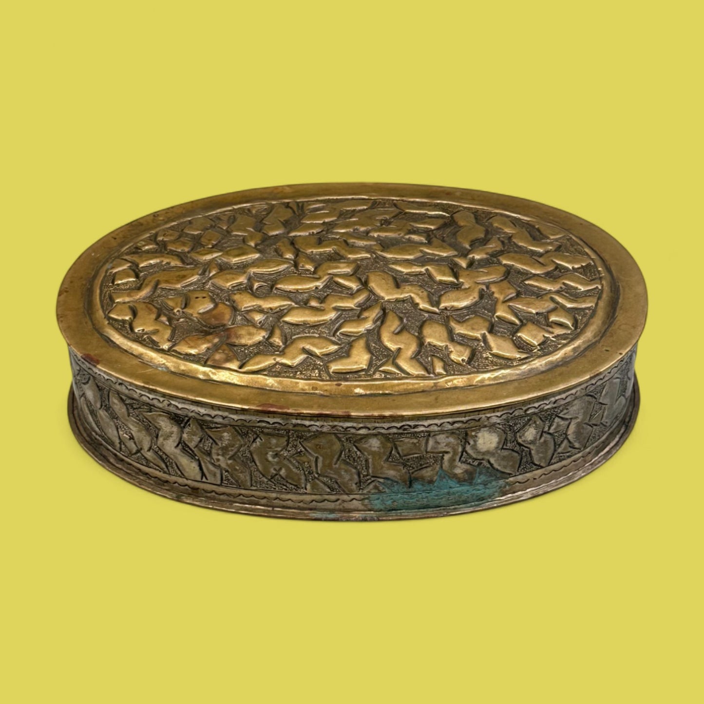 Hand Embossed Oval Copper Box with Lid - Vintage Ornate