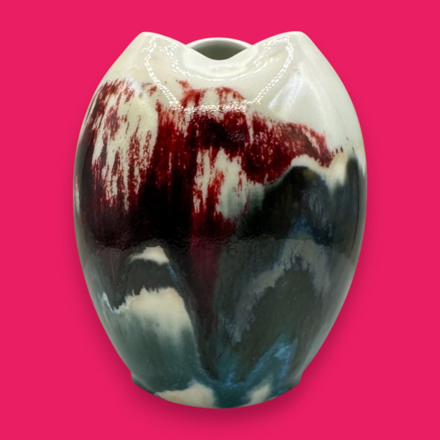 Japanese Drip Glaze Ceramic Vase with Triangular Mouth