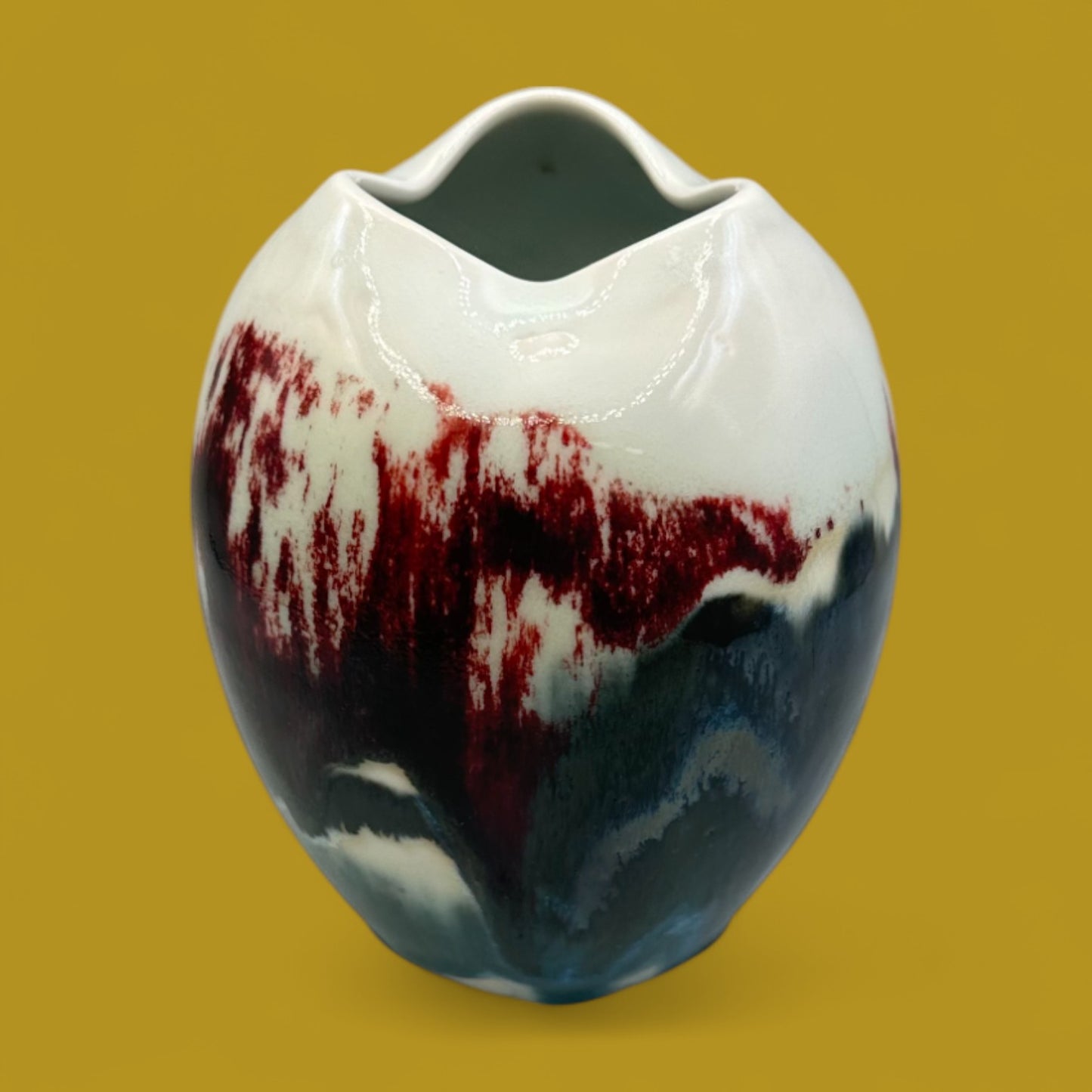 Japanese Drip Glaze Ceramic Vase with Triangular Mouth