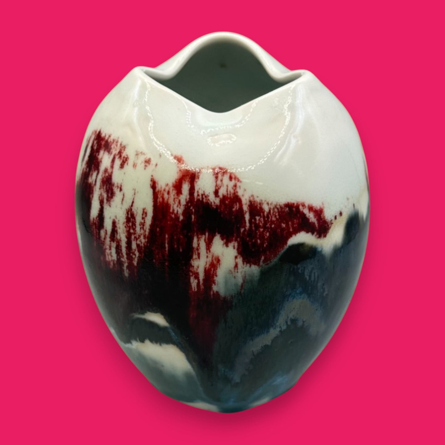 Japanese Drip Glaze Ceramic Vase with Triangular Mouth